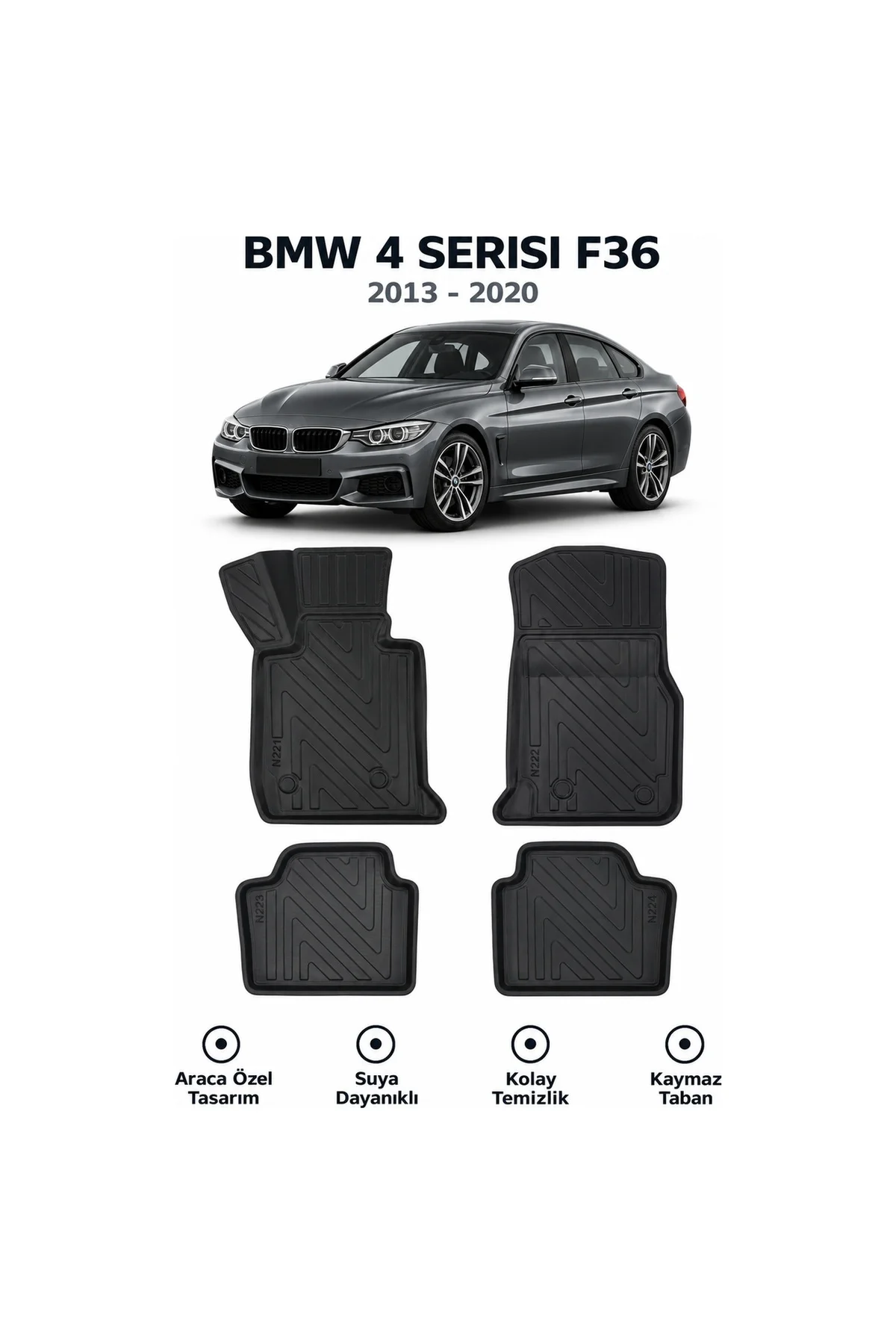 BMW 4 Serisi F36 2013-2020 Karbon Desenli Premium 3D Havuzlu Oto Paspas