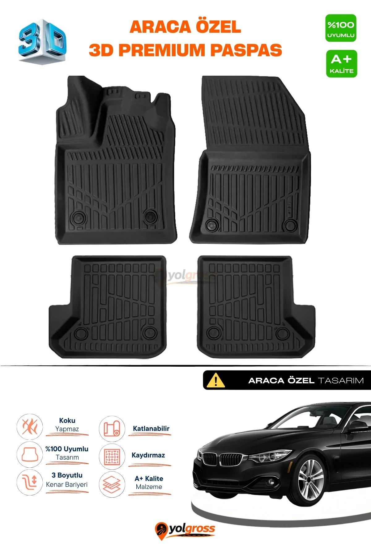Bmw 4 Serisi F36 3D Pro Havuzlu Paspas 2013-2020 A+ Kalite
