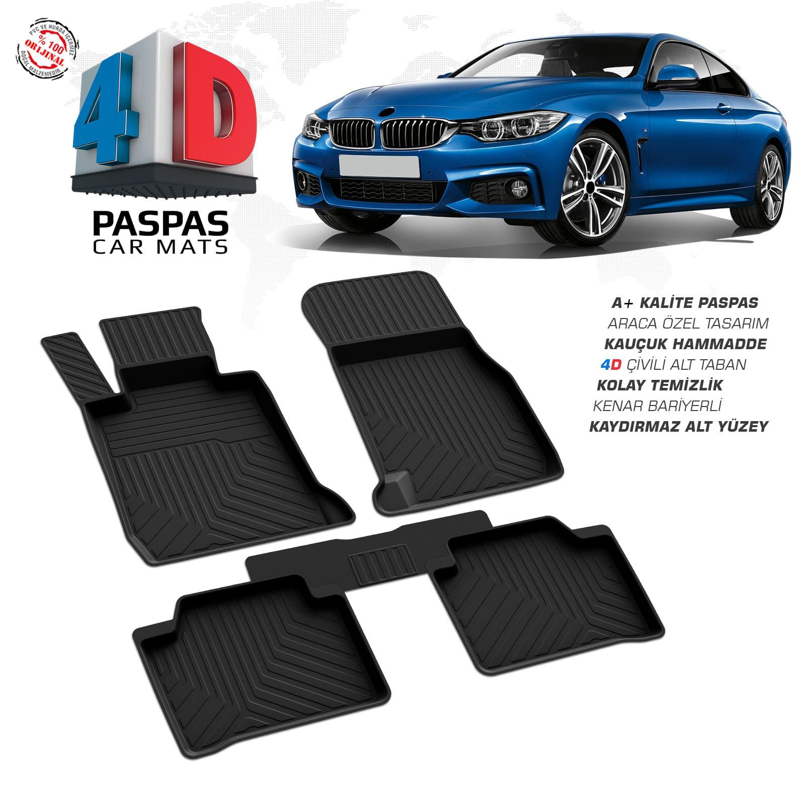 Bmw 4 Serisi F36 Grand Coupe 4D Araca Özel Havuzlu Kauçuk Paspas 