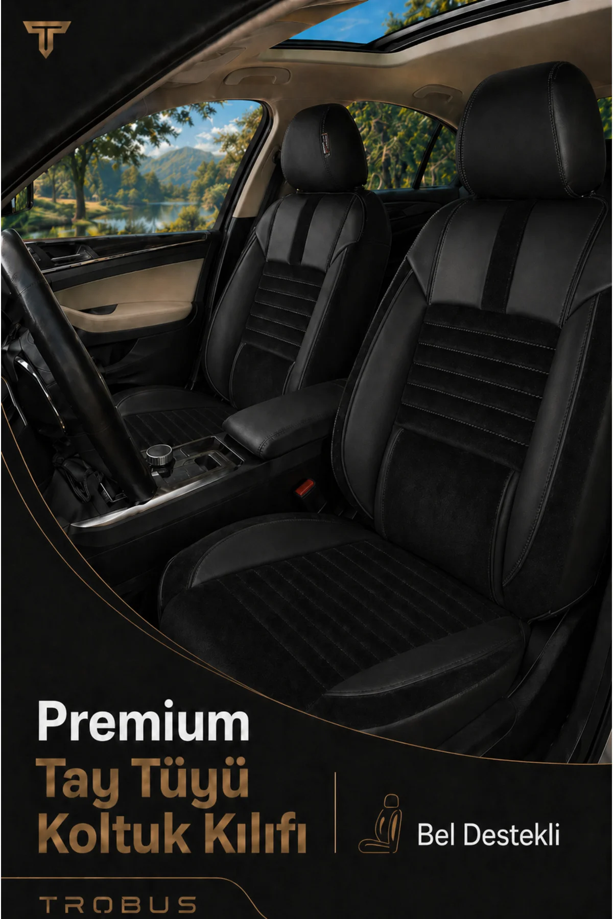 BMW 5 2010+ Uyumlu Apex Serisi Tay Tüyü Bel Destekli Siyah Premium Koltuk Kılıfı