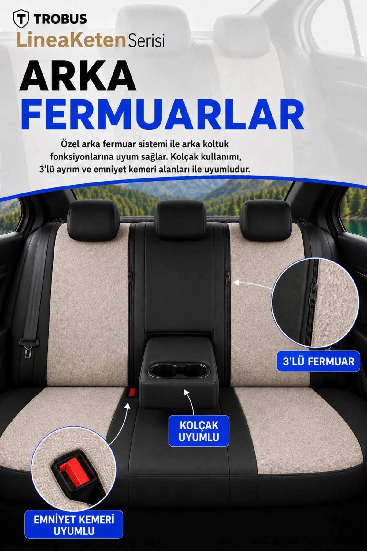 BMW 5 2010+ Uyumlu LineaKeten Serisi Ortopedik Bej Siyah Bej Koltuk Kılıfı