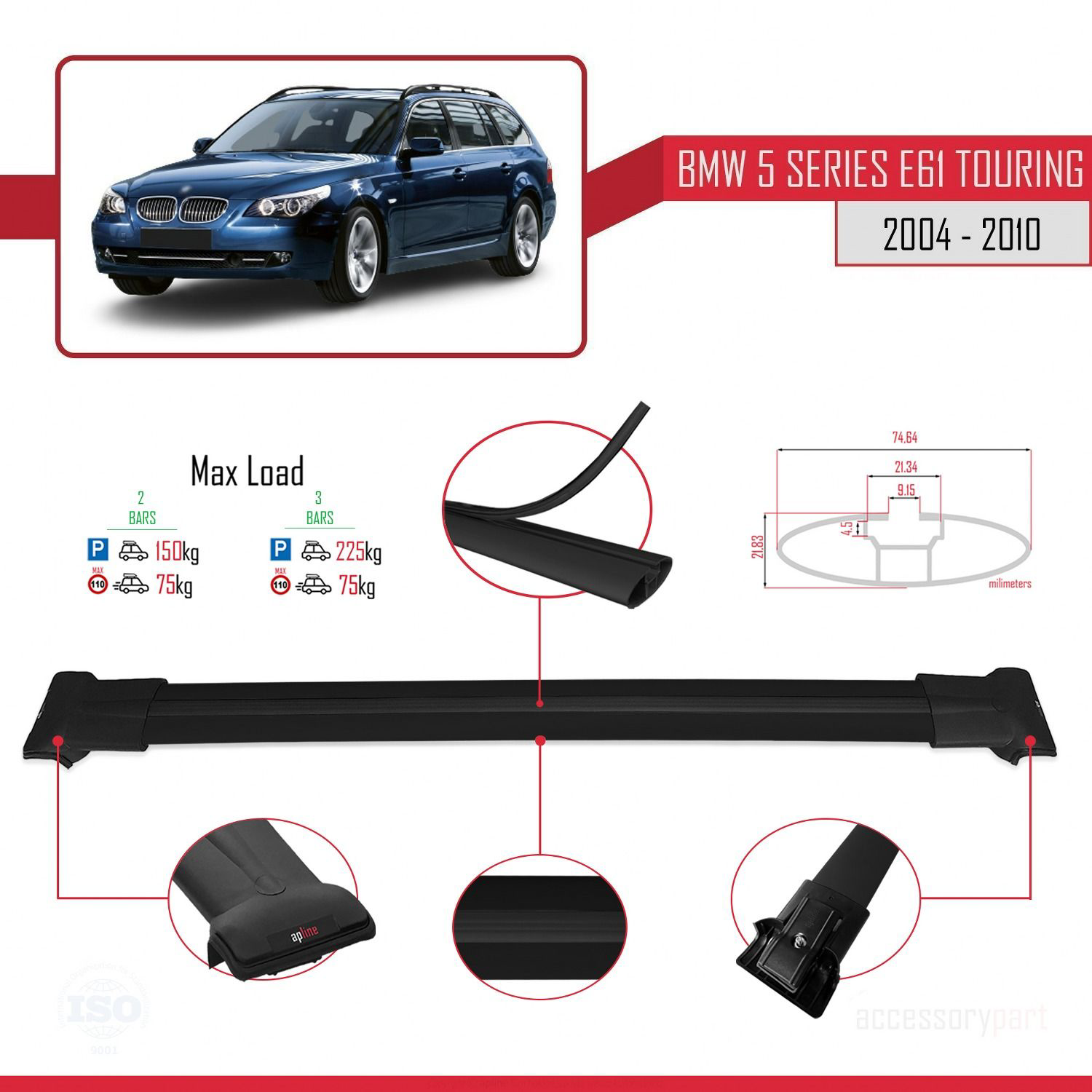 BMW 5 Serisi (E61) TOURING 2004-2010 Arası ile uyumlu FLY Model A