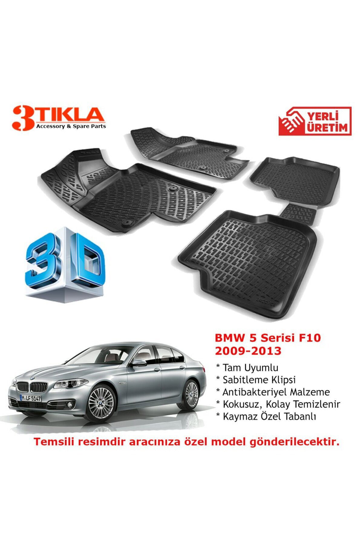 BMW 5 Serisi F10 2009-2013 Premium 3D Havuzlu Paspas Seti