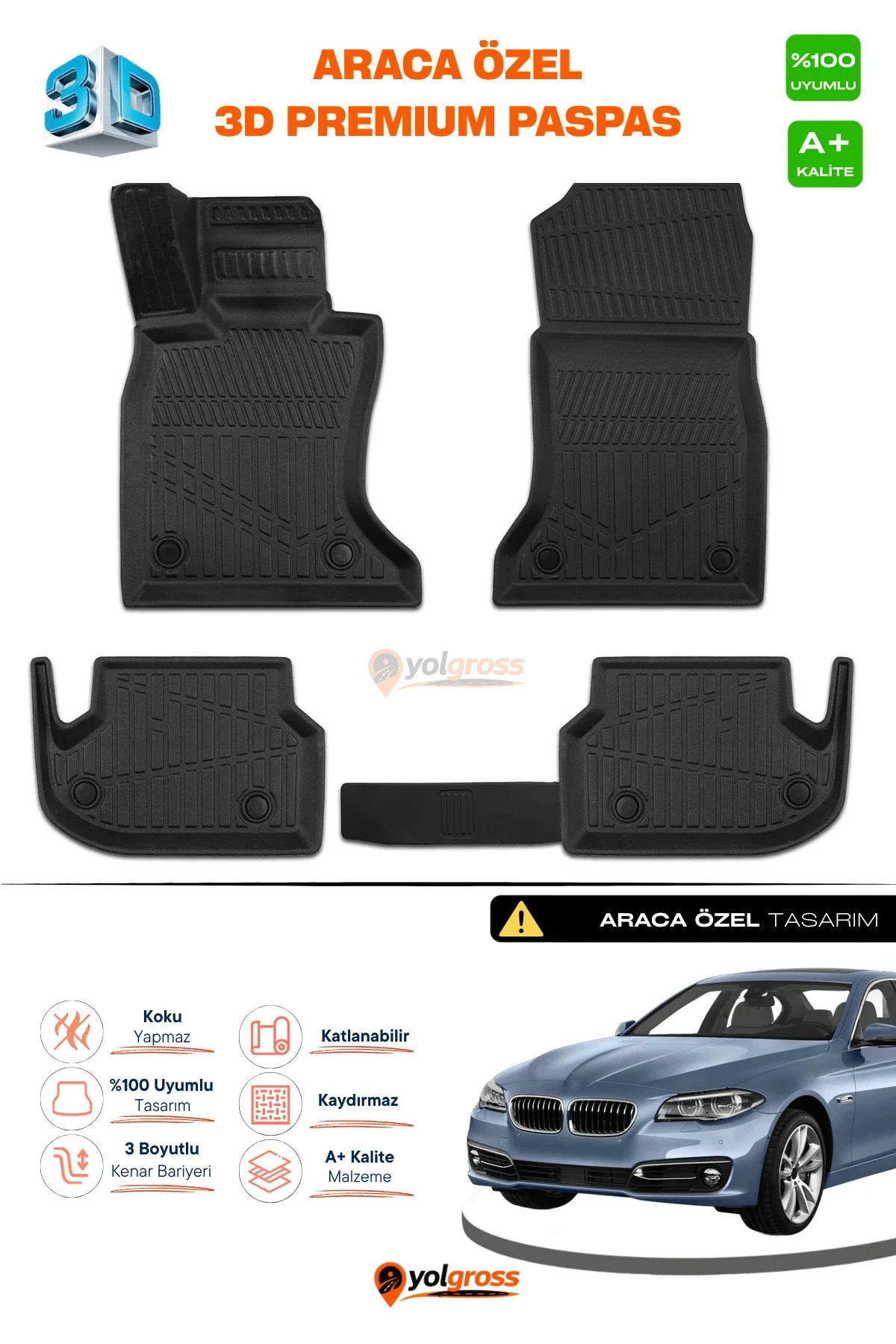 Bmw 5 Serisi F10 3D Pro Havuzlu Paspas 2013-2016 A+ Kalite