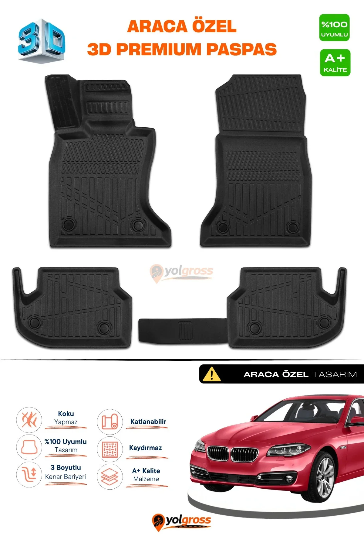 Bmw 5 Serisi F10 X-Drive 3D Pro Havuzlu Paspas 2013-2017 A+ Kalite