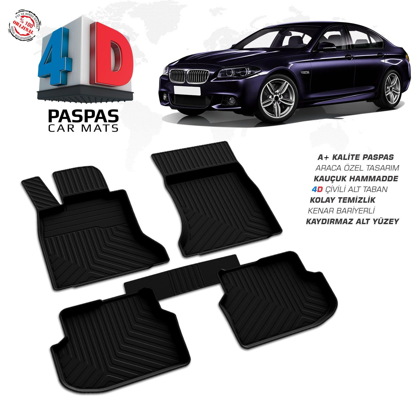 Bmw 5 Serisi F10 4D Araca Özel Havuzlu Kauçuk Paspas 2010-2013