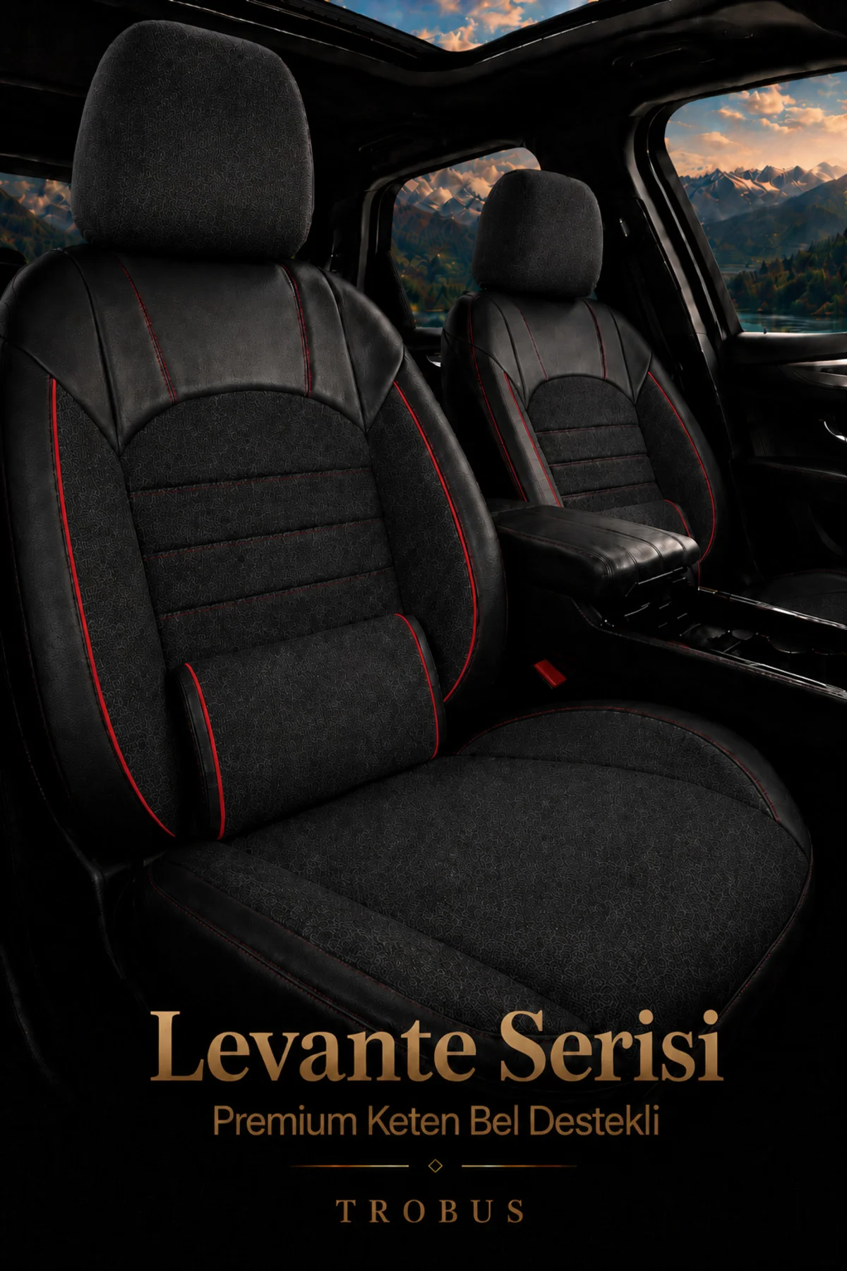 BMW E30 90 1989-1994 Uyumlu Levante Serisi Bel Destekli Keten Füme Kırmızı Koltuk Kılıfı