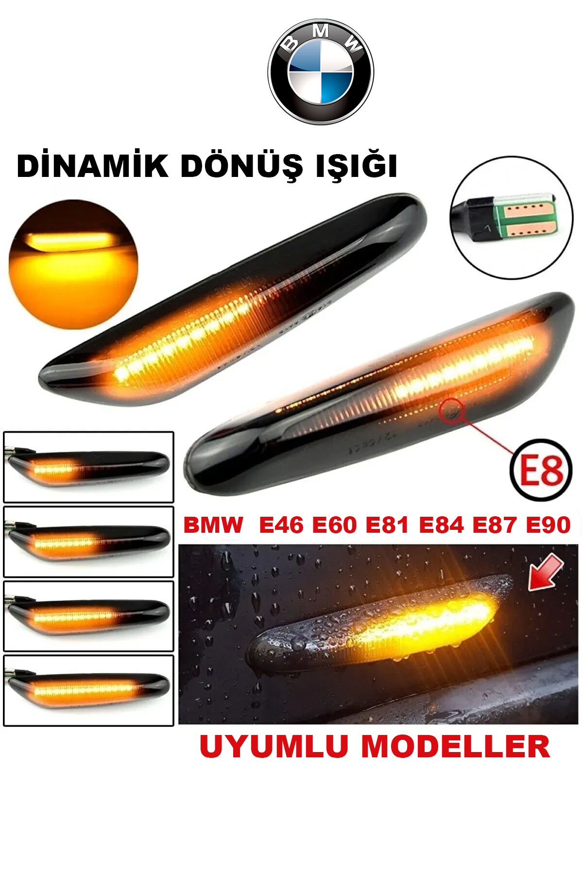Bmw E60 E61 E90 E91 E92 E93 E 46 Kayar Ledli Çamurluk Sinyali Sag Sol Takım