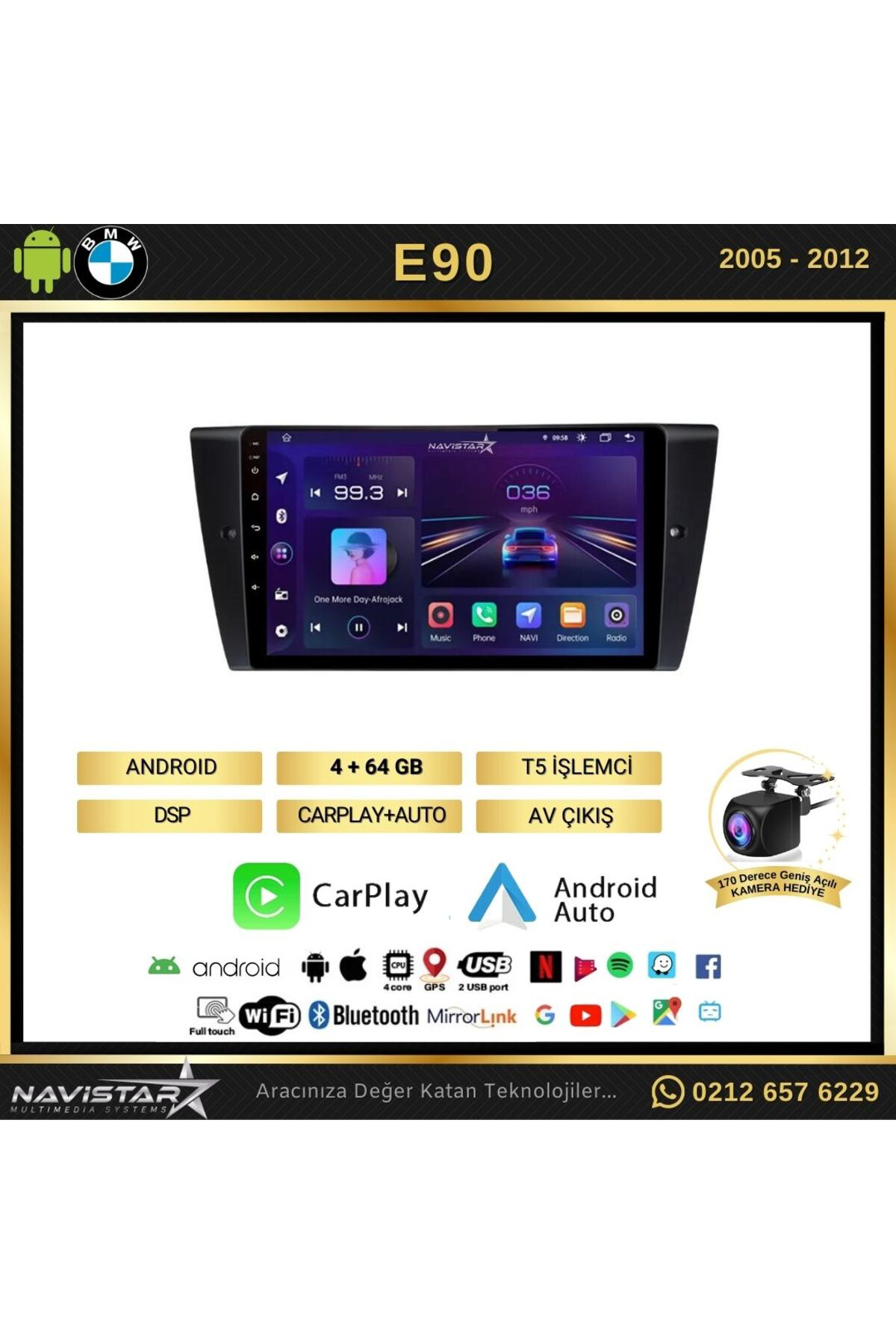Bmw E90 2005-2012 Model 4gb 64gb Android 13 Kablosuz Carplay Navi Bmw E90 2005-2012 Model 4gb 64gb Android 13 Kablosuz Carplay Navi
