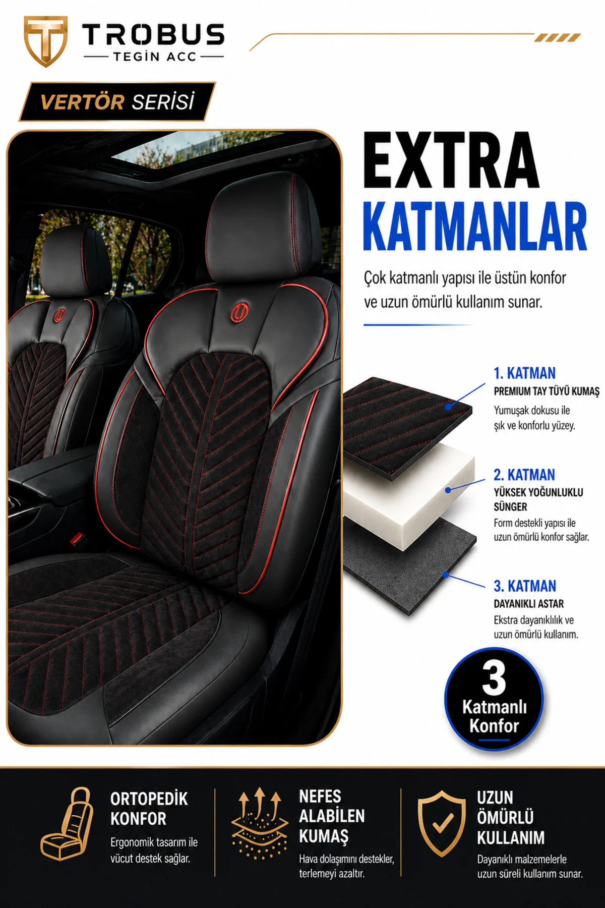 BMW İ Serisi F20 2011-2015 Uyumlu Süvari Serisi Tay Tüyü Siyah Kırmızı Premium Koltuk Kılıfı