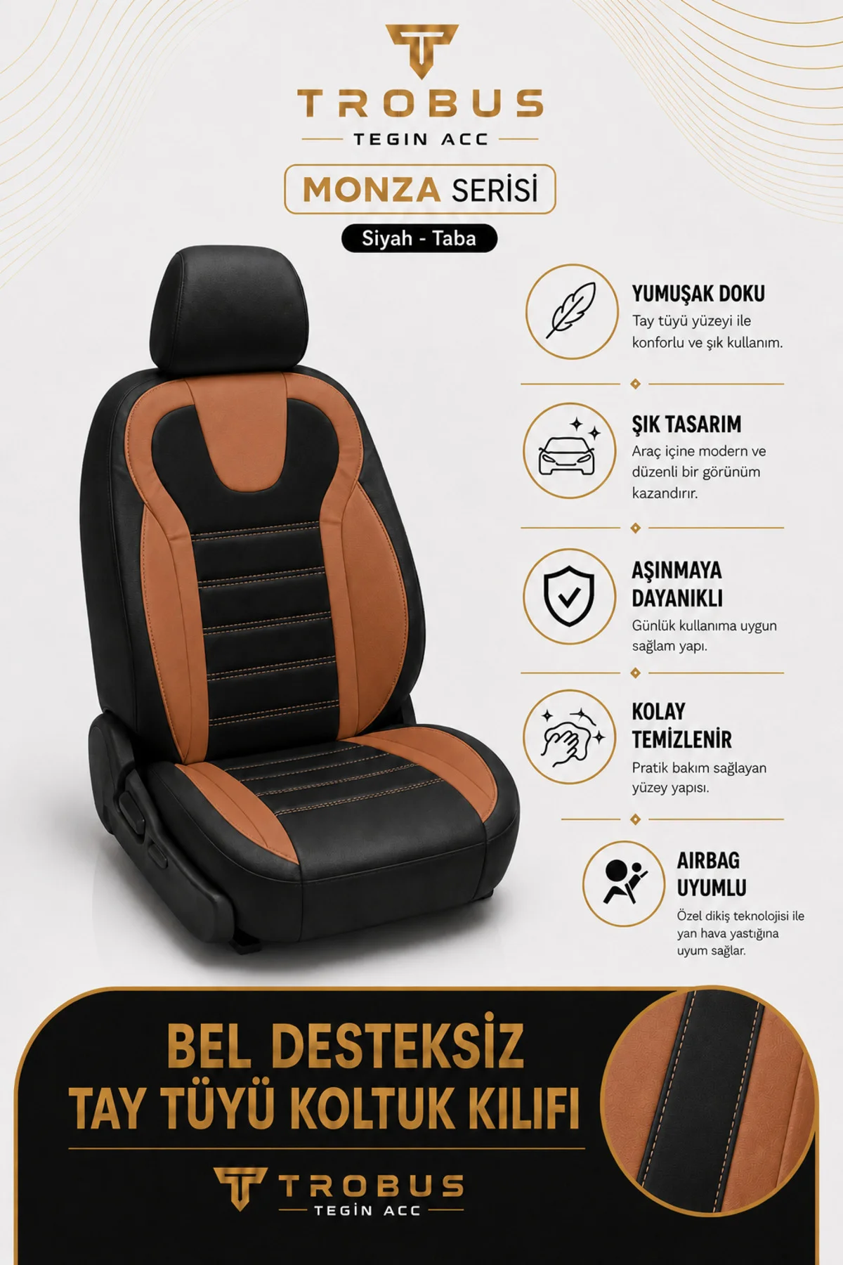 BMW İ Serisi F20 2011-2015 Uyumlu Monza Serisi Tay Tüyü Oto Koltuk Kılıfı Siyah Taba BMW İ Serisi F20 2011-2015 Uyumlu Monza Serisi Tay Tüyü Oto Koltuk Kılıfı Siyah Taba