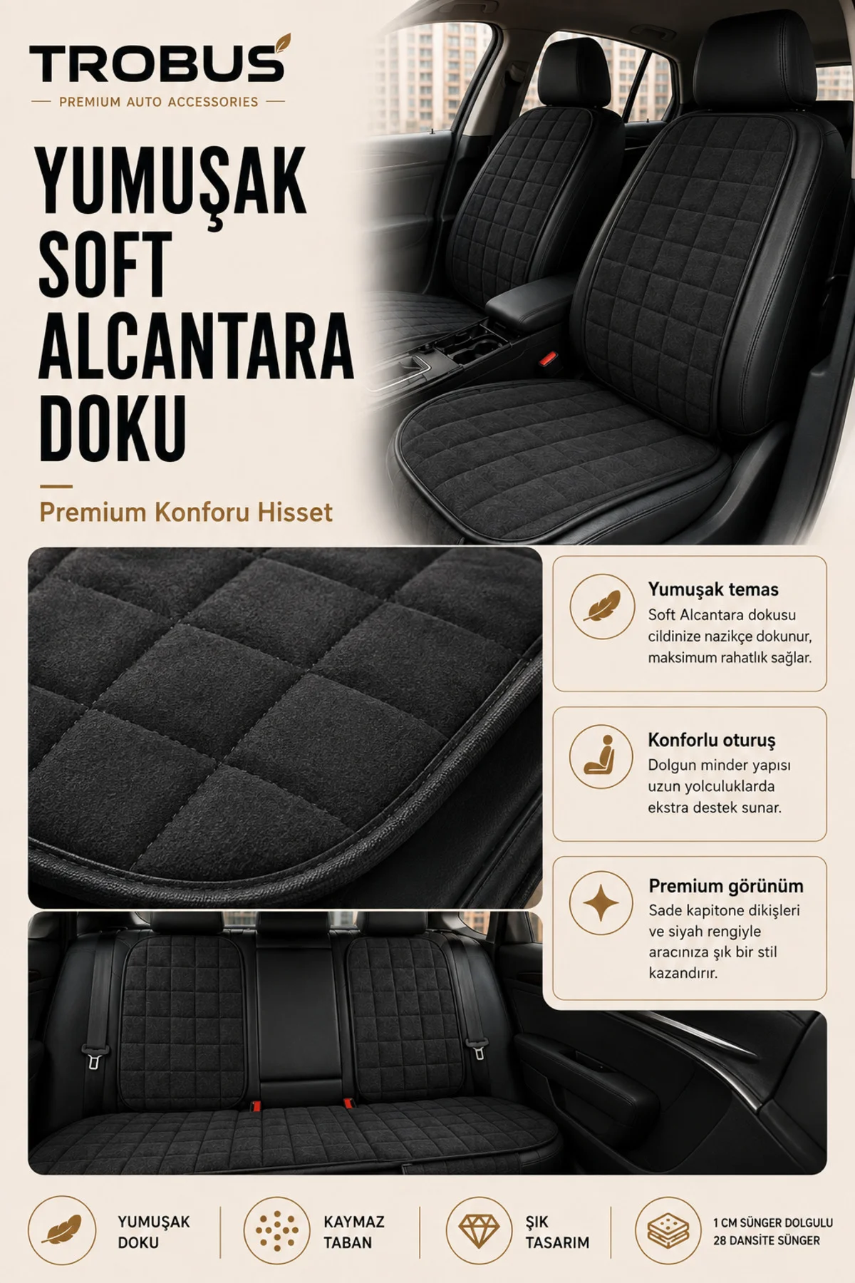 BMW X1 2009 ve Sonrası Uyumlu Soft Alkantra 7 Parça Süet Oto Koltuk Minderi Terletmez Siyah Fiyatı, Yorumları ve Özellikleri