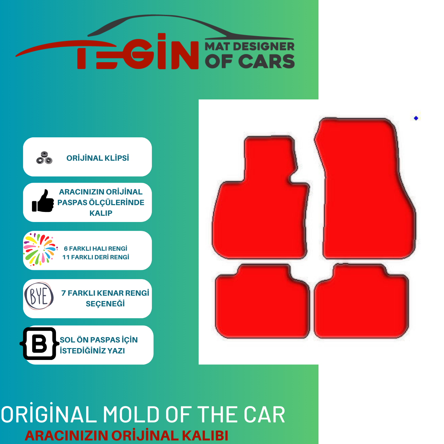 Bmw X1 F48 2015-2019 Prime Siyah Kırmızı Deri Sarı Kenar Paspas