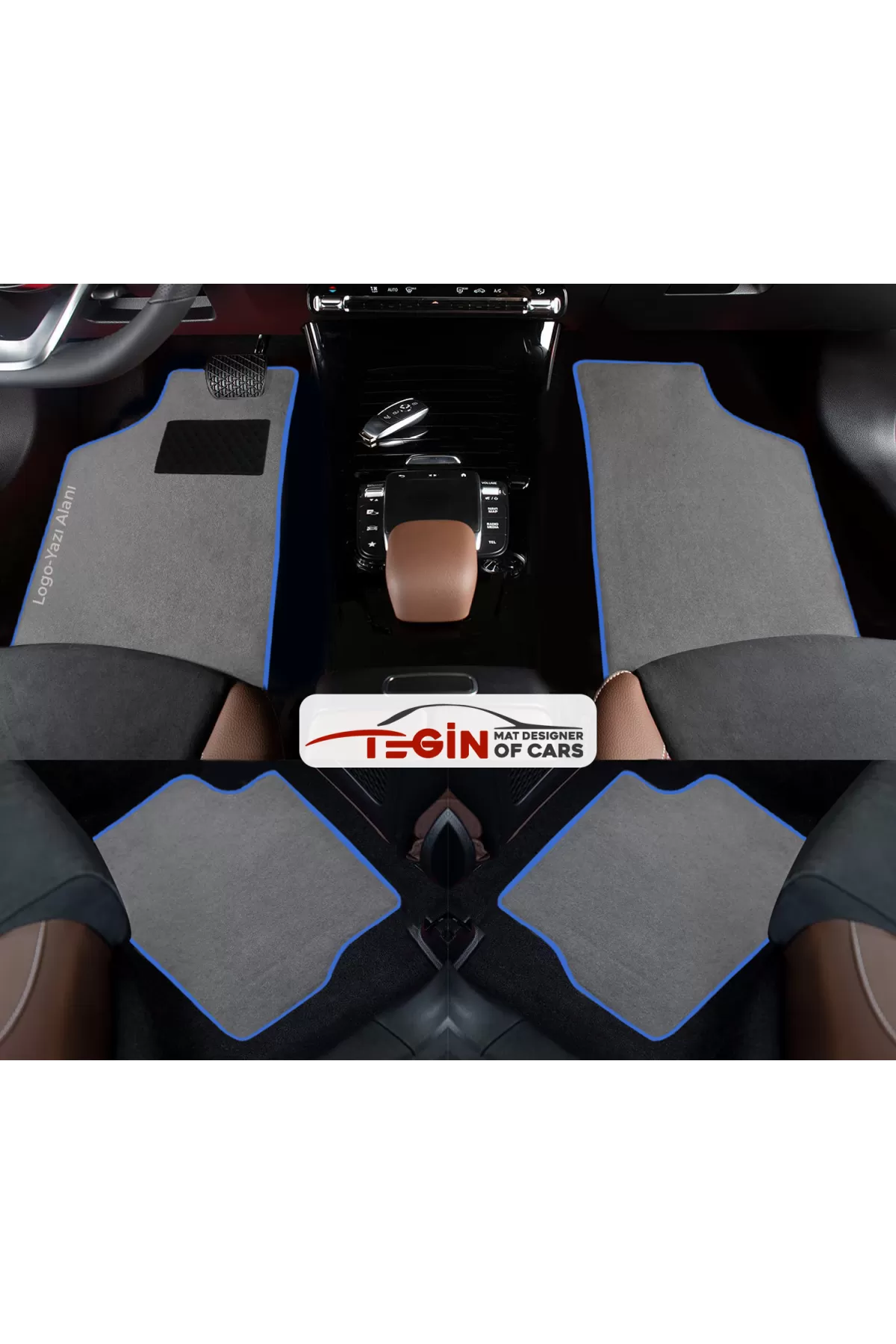 Bmw X1 F48 2015-2019 Prime Gri Halı Mavi Kenar Halı Paspas