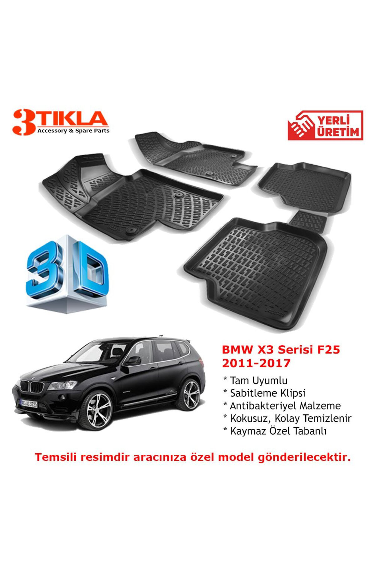 BMW X3 Serisi F25 2011-2017 Premium 3D Havuzlu Paspas Seti