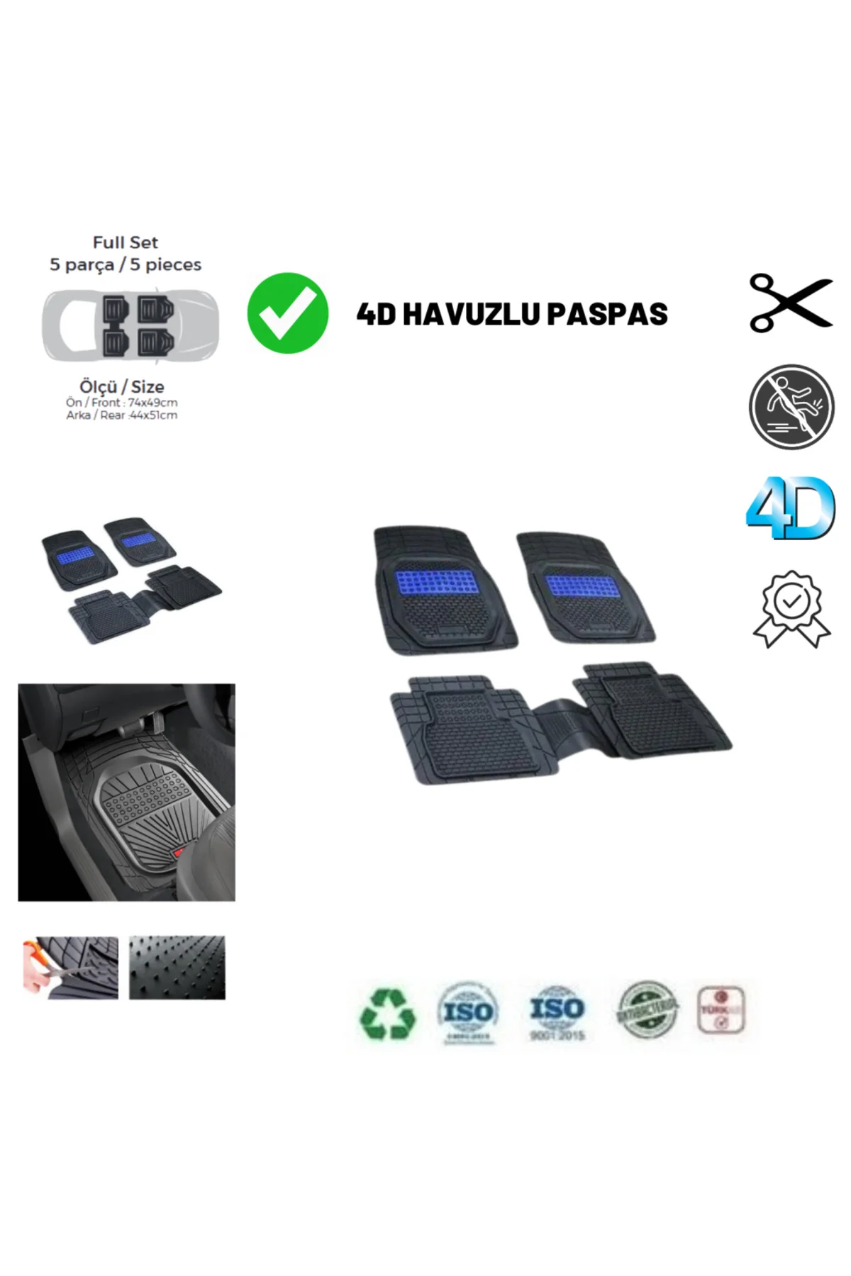 BMW X5 2000 UYUMLU HAVUZLU ÜNIVERSAL YENİ NESİL PLUS PASPAS SİYAH - MAVİ