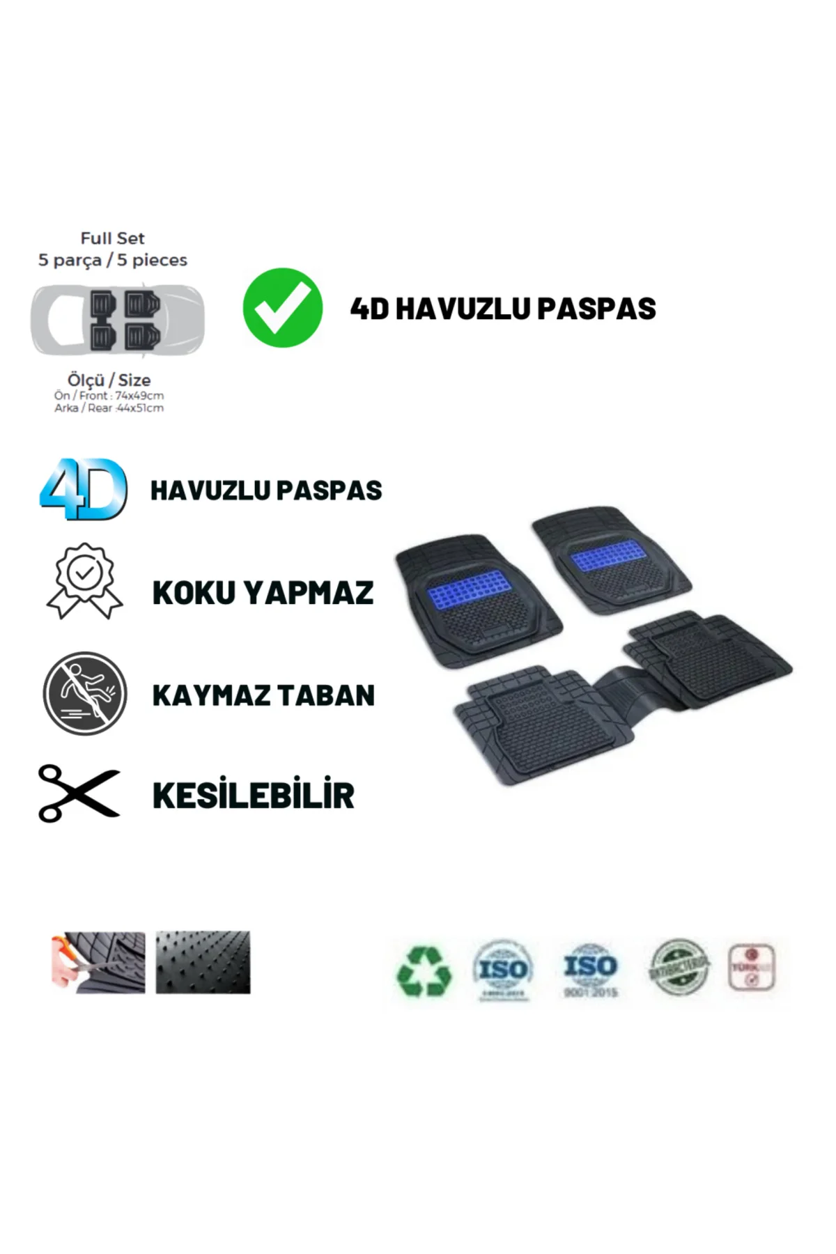 BMW X5 2000 UYUMLU HAVUZLU ÜNIVERSAL YENİ NESİL PLUS PASPAS SİYAH - MAVİ