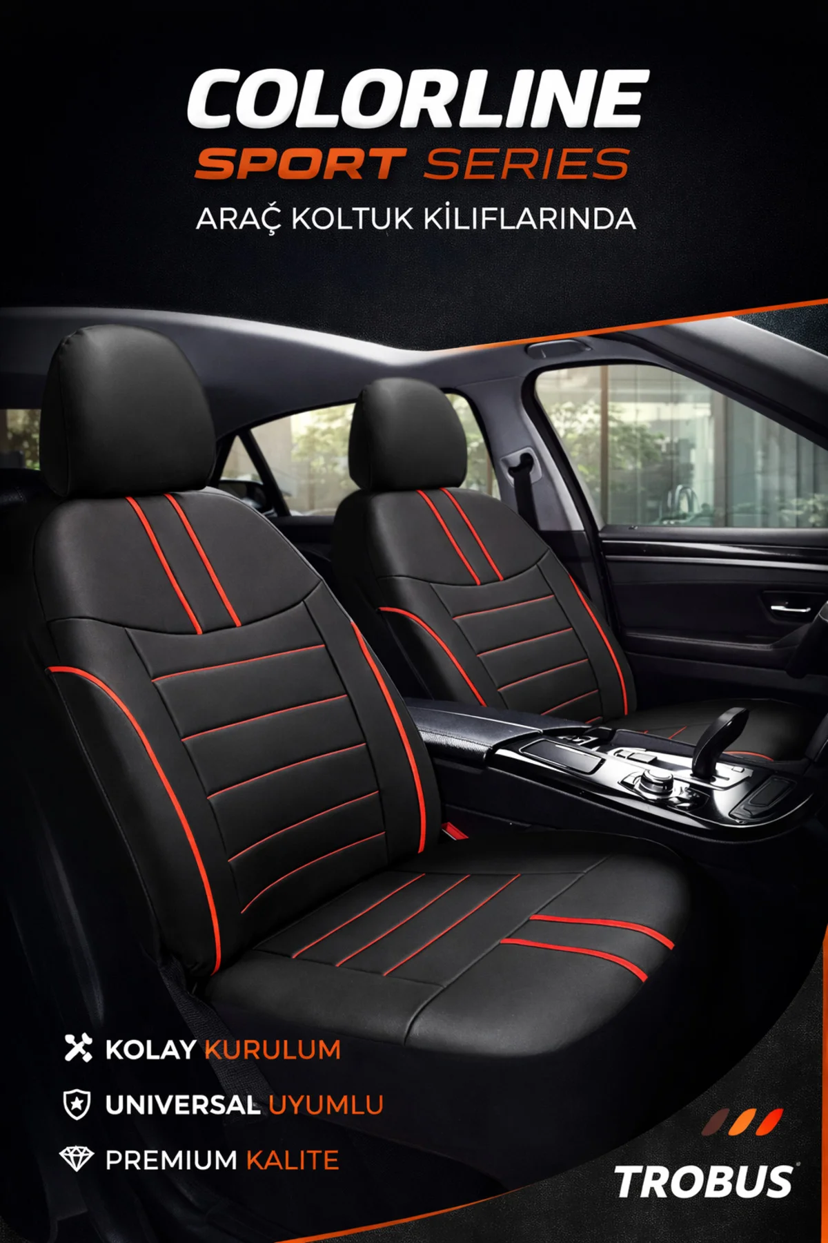 BMW X5 2007 ve Sonrası Uyumlu Colorline Sport Deri Siyah - Kırmızı Koltuk Kılıfı