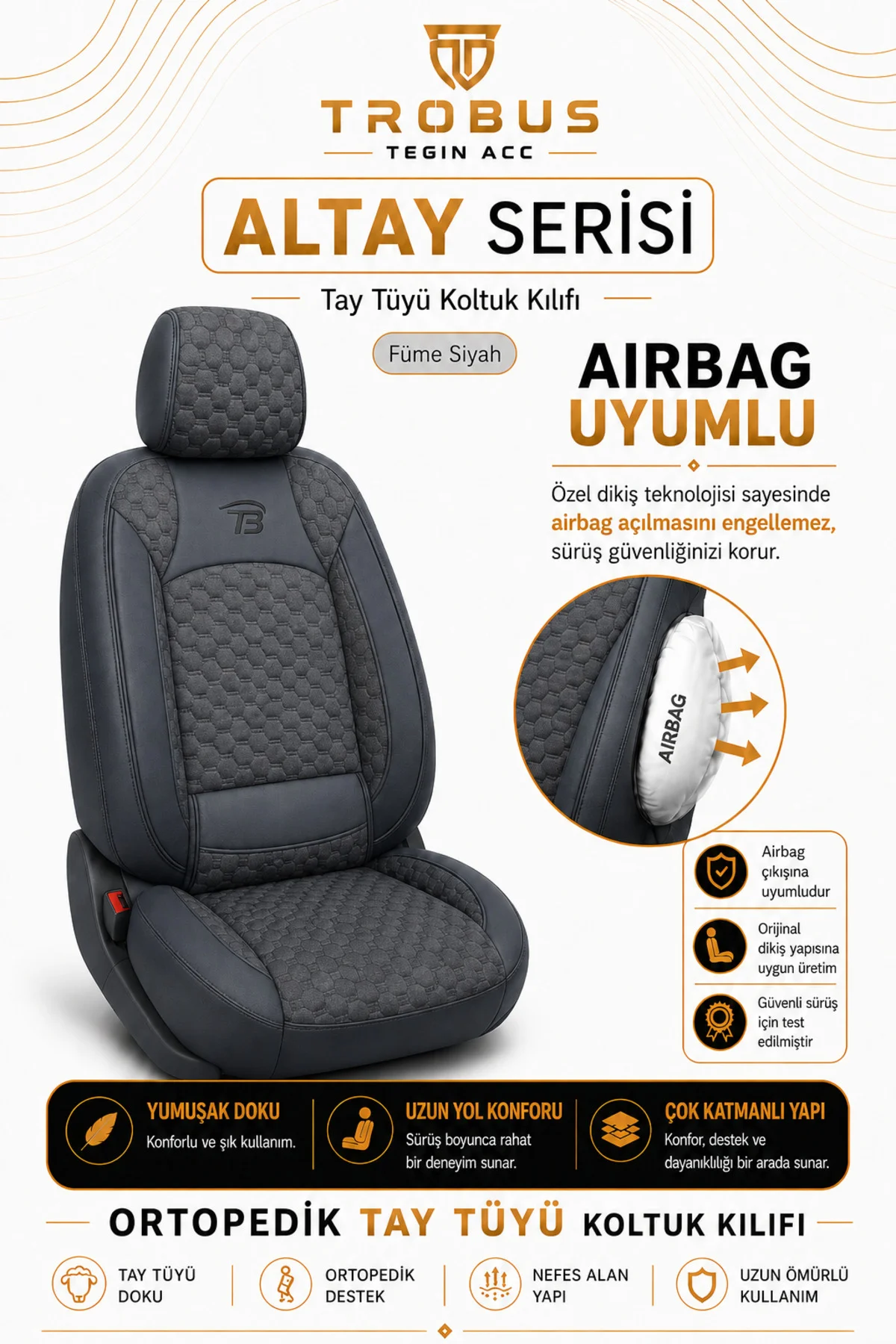 BMW X5 2015 2016 2017 2018 2019 Uyumlu Altay Bel Destekli Tay Tüyü Füme Koltuk Kılıfı Fiyatı, Yorumları ve Özellikleri