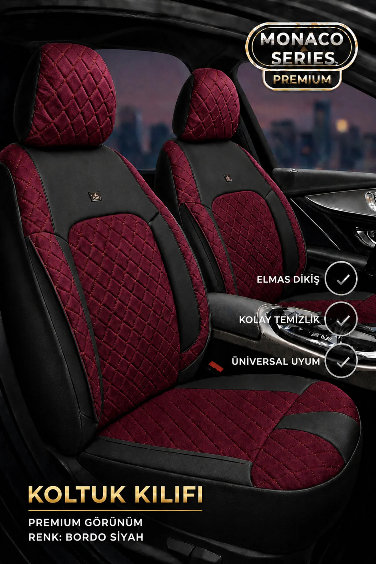 BMW X5 2015 2016 2017 2018 2019 Uyumlu Monaco Serisi Eviza Deri Detaylı Bordo Koltuk Kılıfı