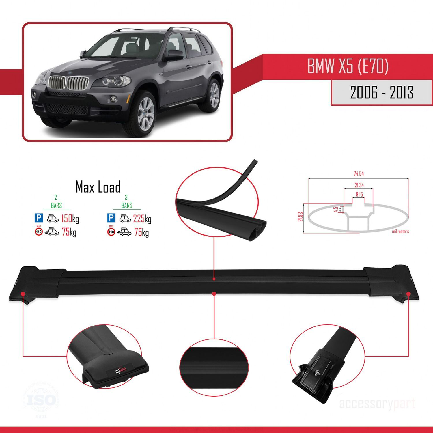 BMW X5 (E70) 2006-2013 Arası ile uyumlu FLY Model Ara Atkı Tavan 