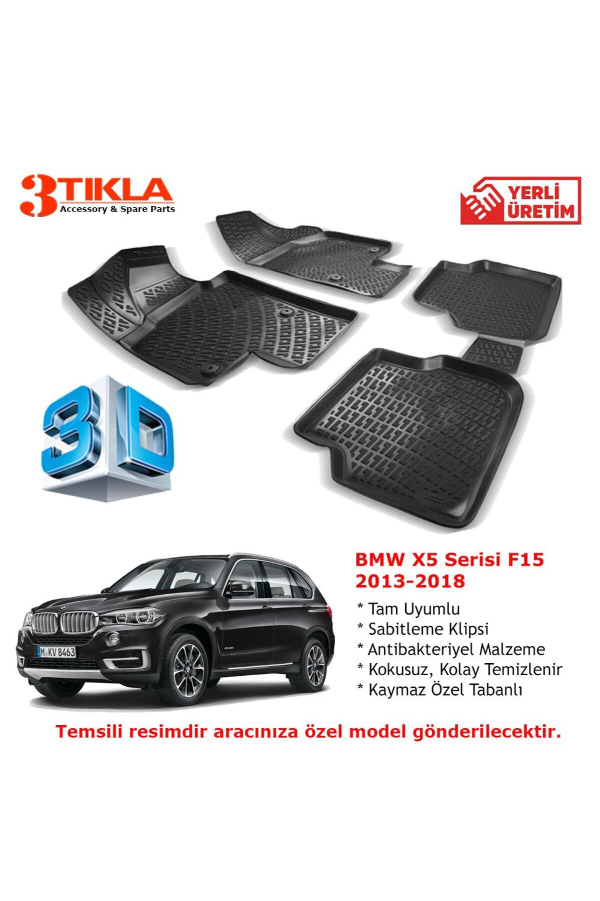 BMW X5 Serisi F15 2013-2018 Premium 3D Havuzlu Paspas Seti