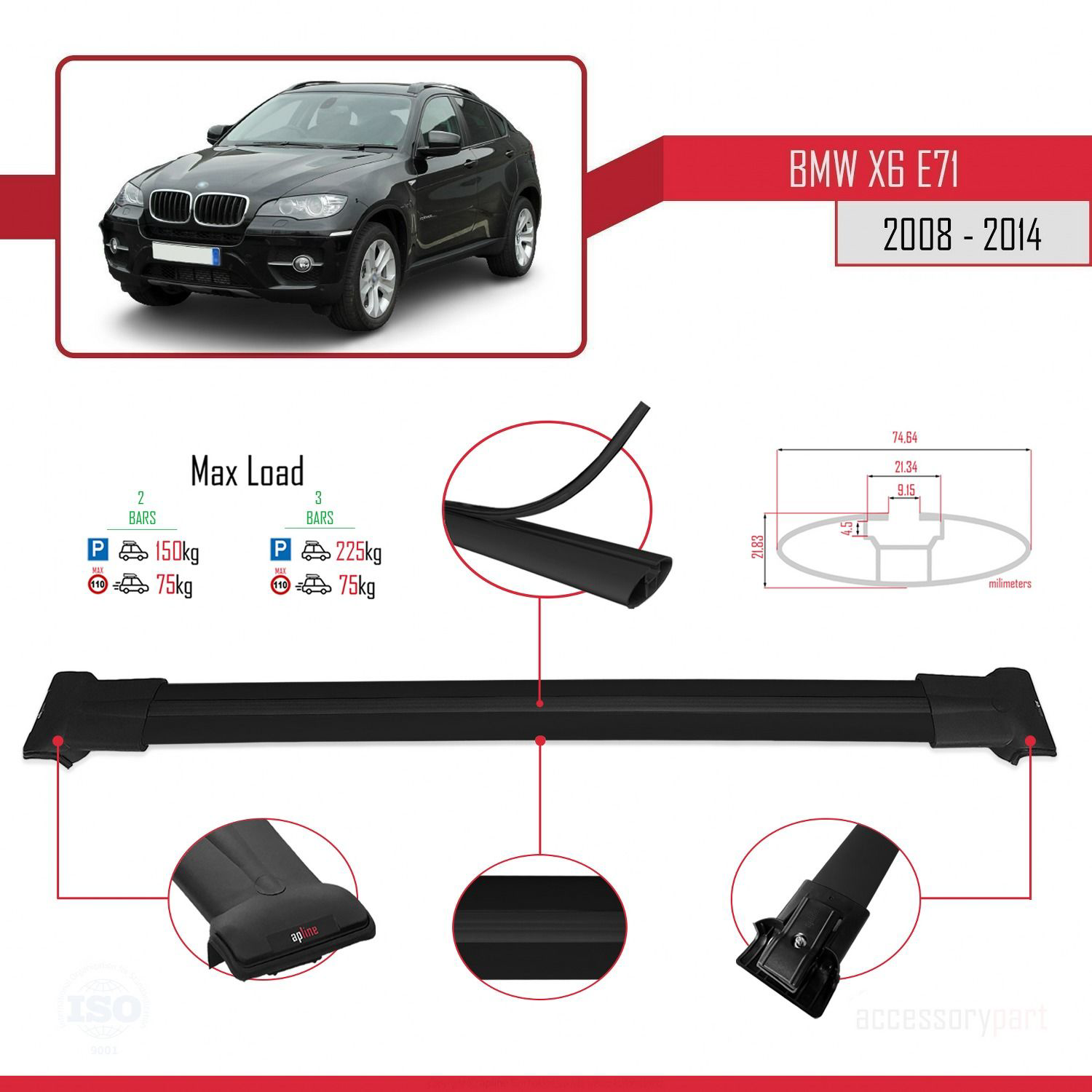 BMW X6 2008-2014 Arası ile uyumlu FLY Model Ara Atkı Tavan Barı S