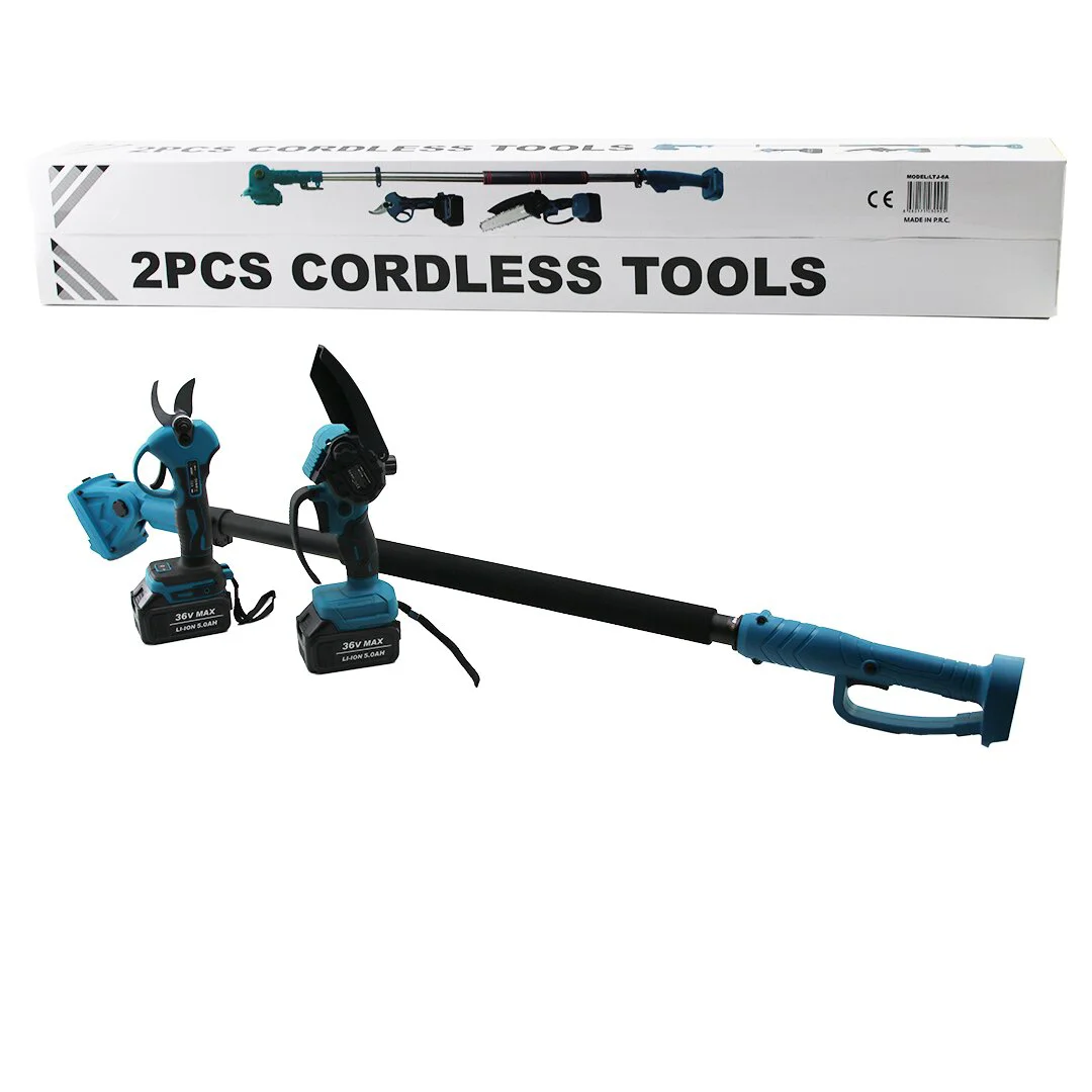 BN-5 CORDLESS TOOLS LTJ-6A ZZ-01 2 PCS SET 6" BUDAMA DAL KESME TESTERE=ŞARJLI--YAĞSIZ - ZİNCİRLİ + ŞARJLI BAĞ MAKASI TELESKOPİK UZAYAN METAL SAP=