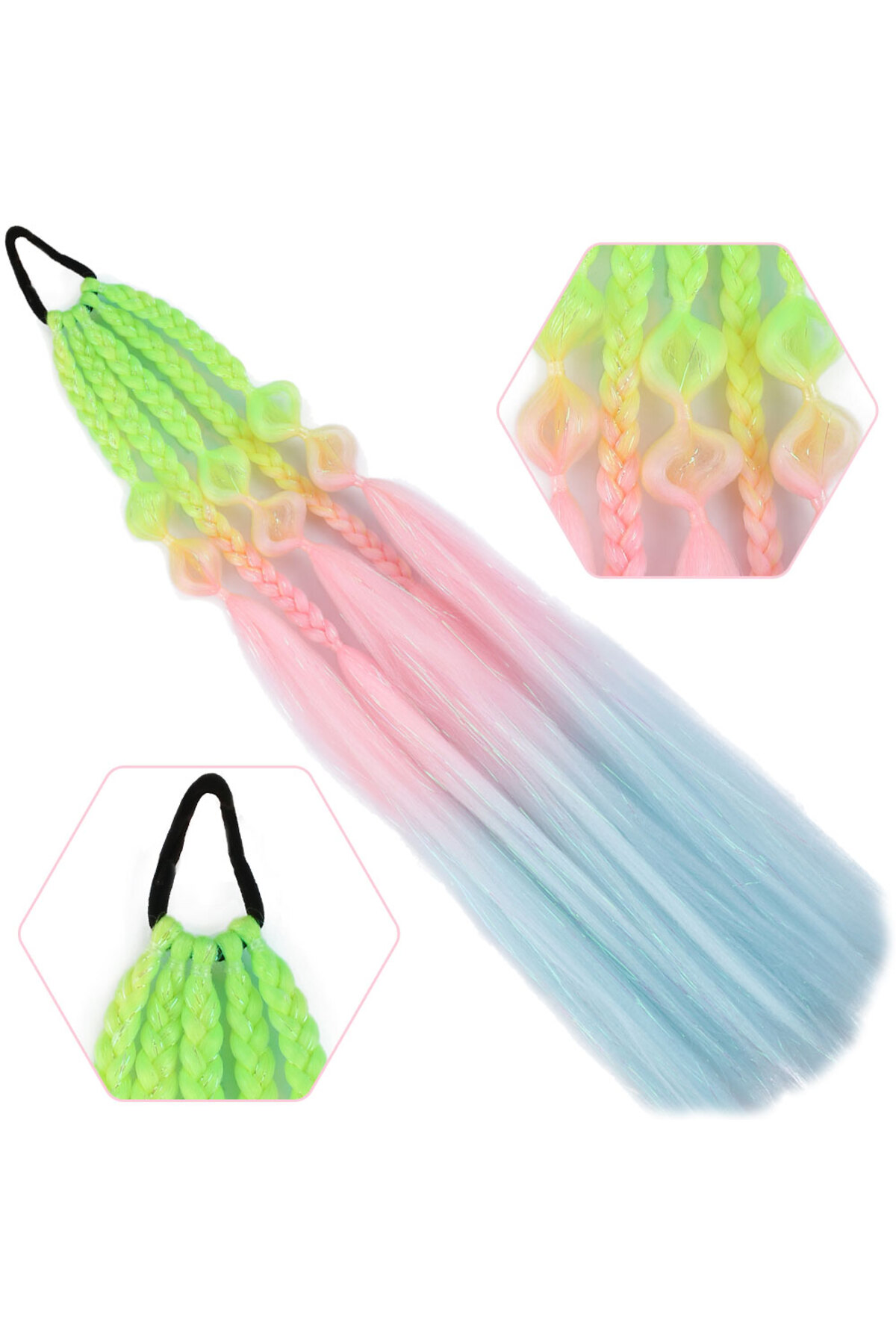 Fantaziatölyesi Bn Ve Düz Salaş Örgülü Simli Lastikli At Kuyruğu / Acm27