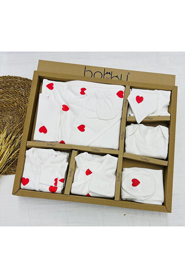 Bobby Baby %100 Pamuk Kalp Desenli 10'lu Hastane Çıkış Seti BOBBY