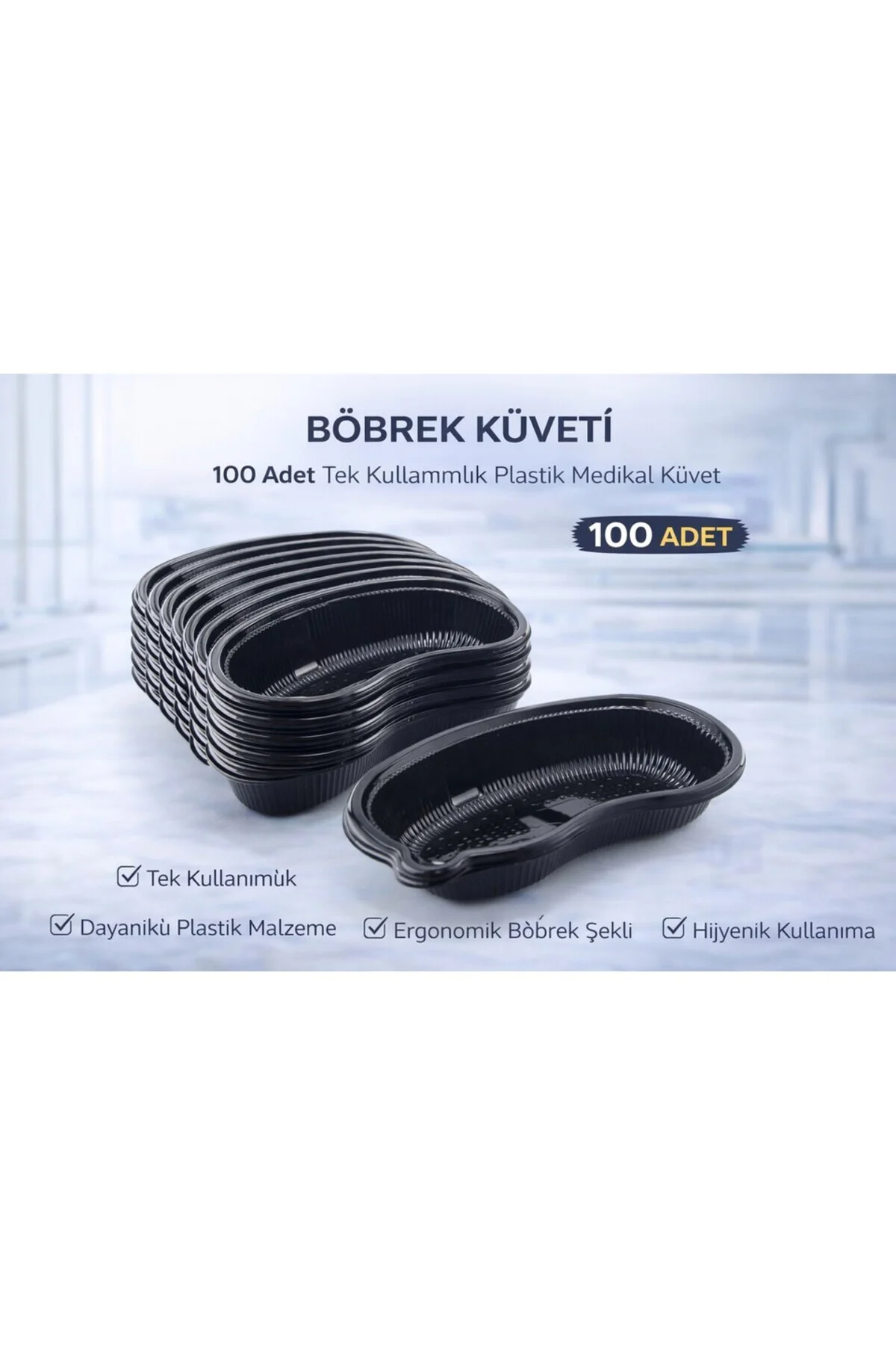Böbrek Küveti 100 Adet Tek Kullanımlık Plastik Küvet