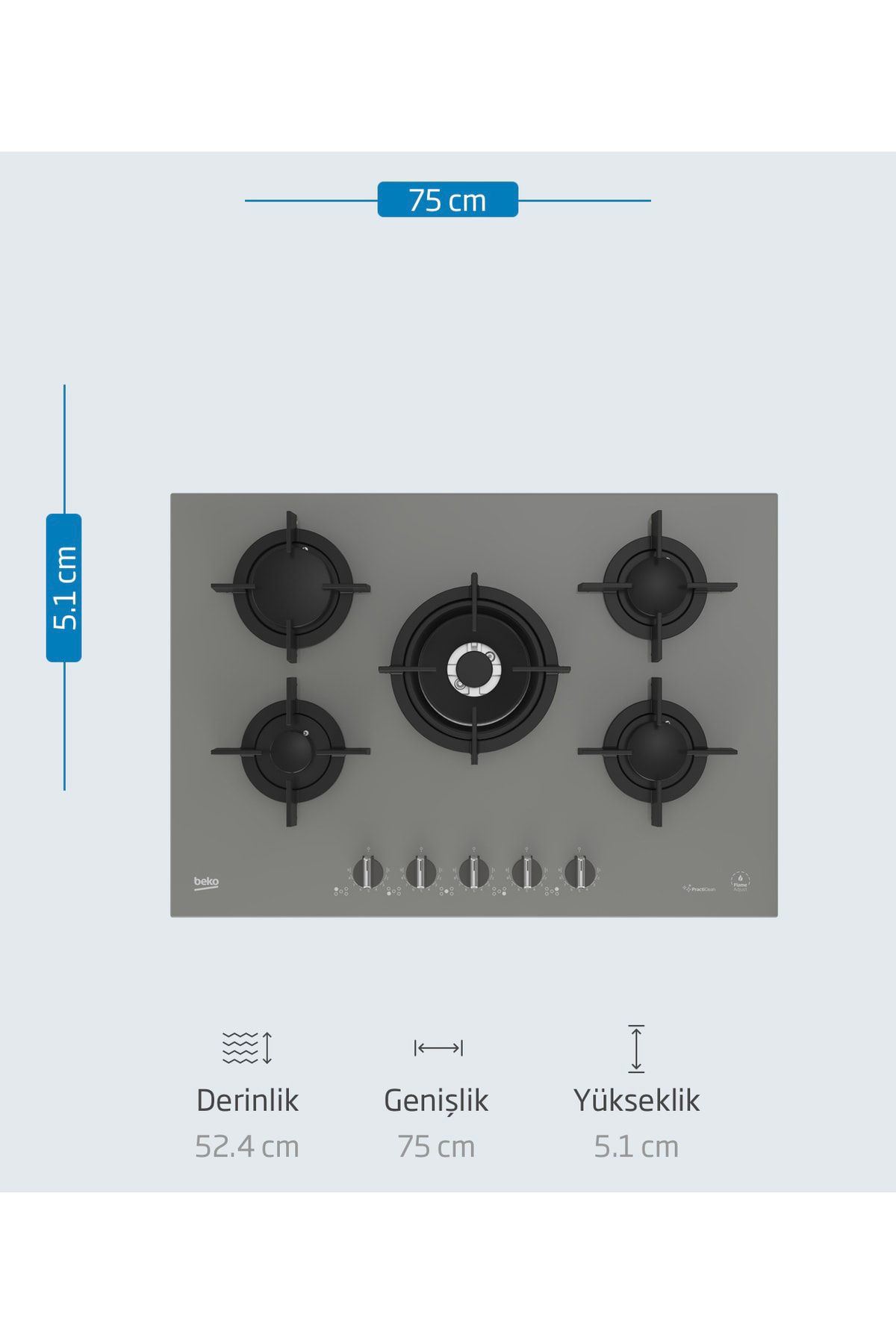 Beko Bocd T 7521 Dwkg Gazli 5 Gözlü Cam Tablali Ocak