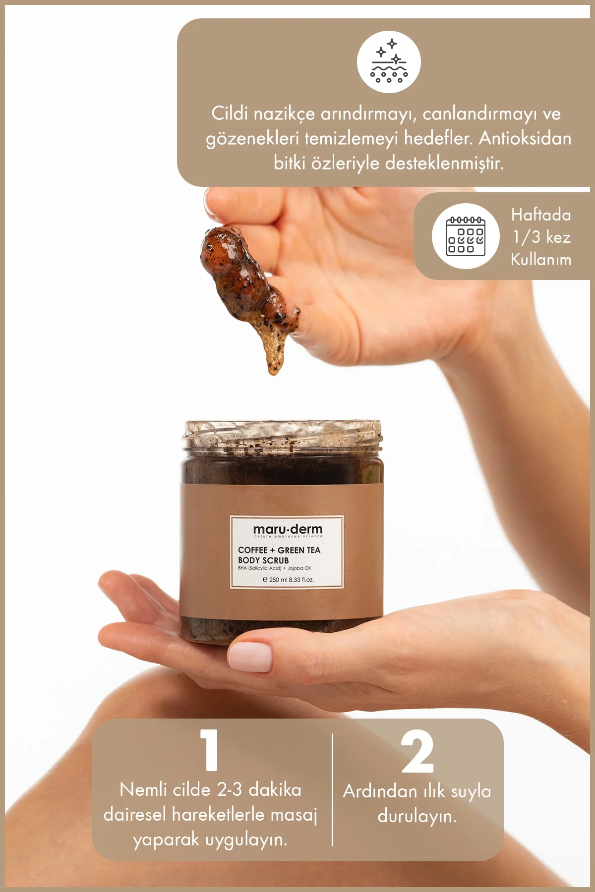 Body Scrub | Kahve + Yeşil Çay Özlü Vücut Peelingi | BHA + Jojoba
