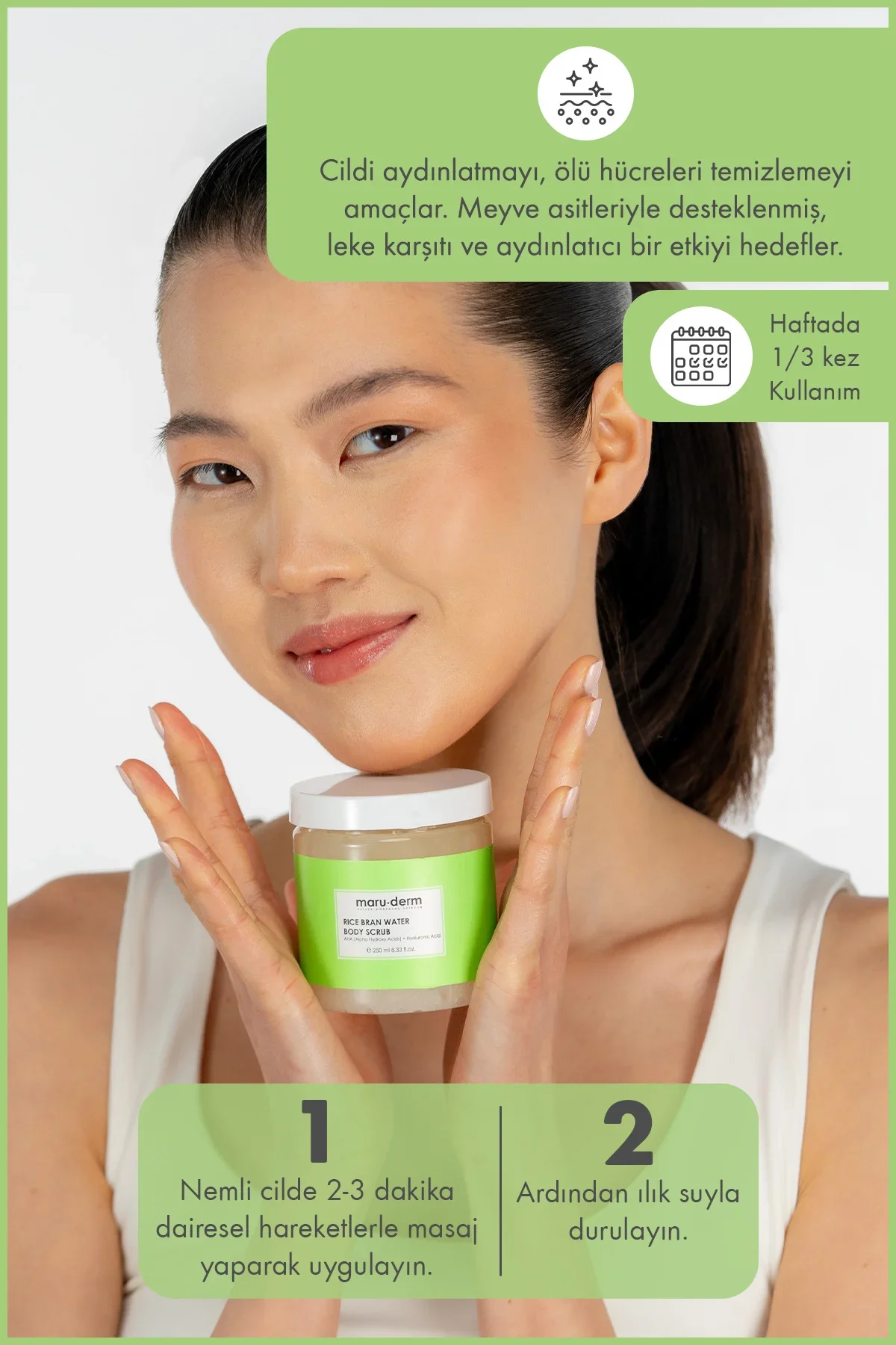 Body Scrub | Pirinç Suyu Vücut Peelingi | AHA + Hyalüronik Asit 250 ML - Görsel 3