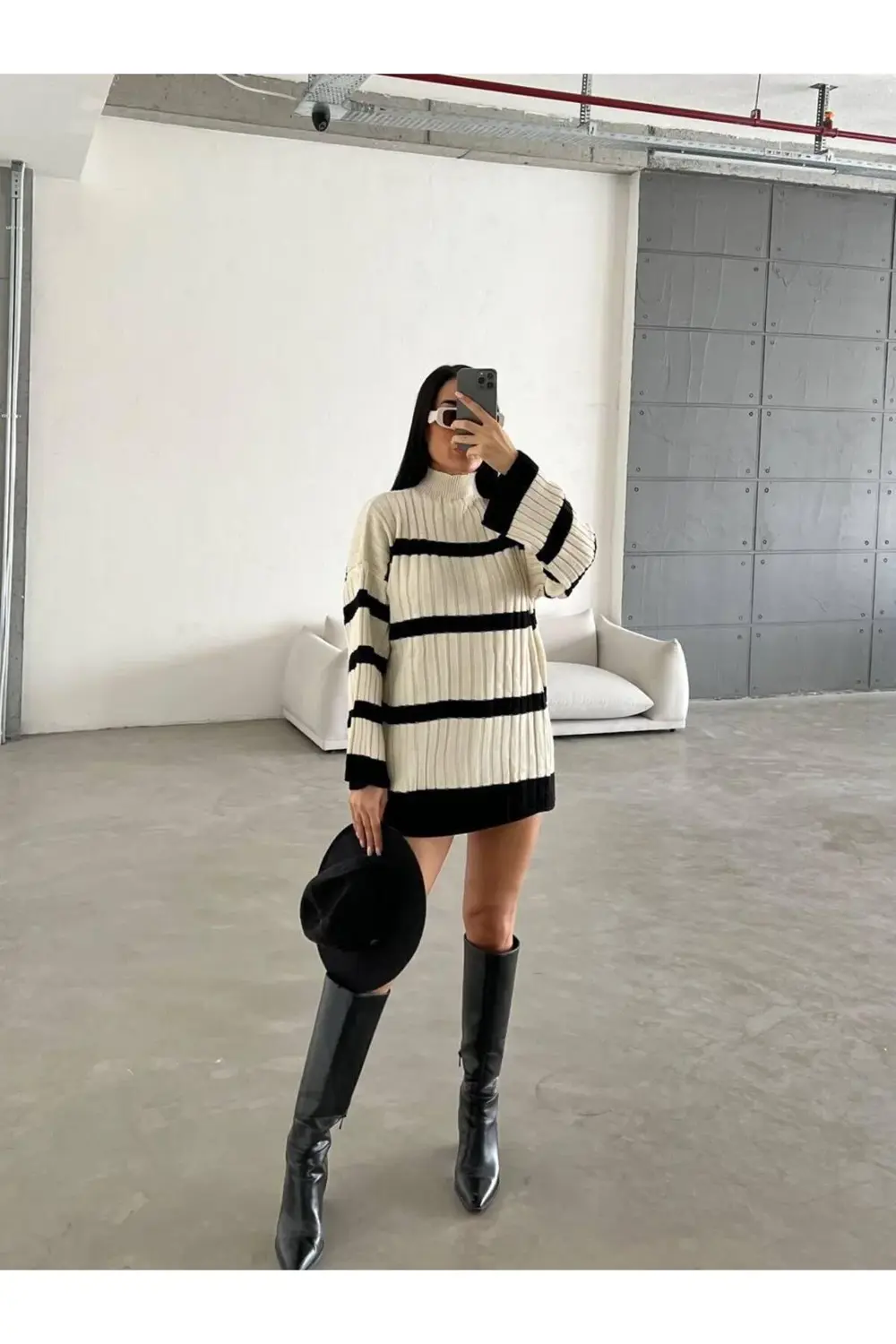 BOĞAZLI-ÇİZGİLİ KADIN TRİKO KAZAK