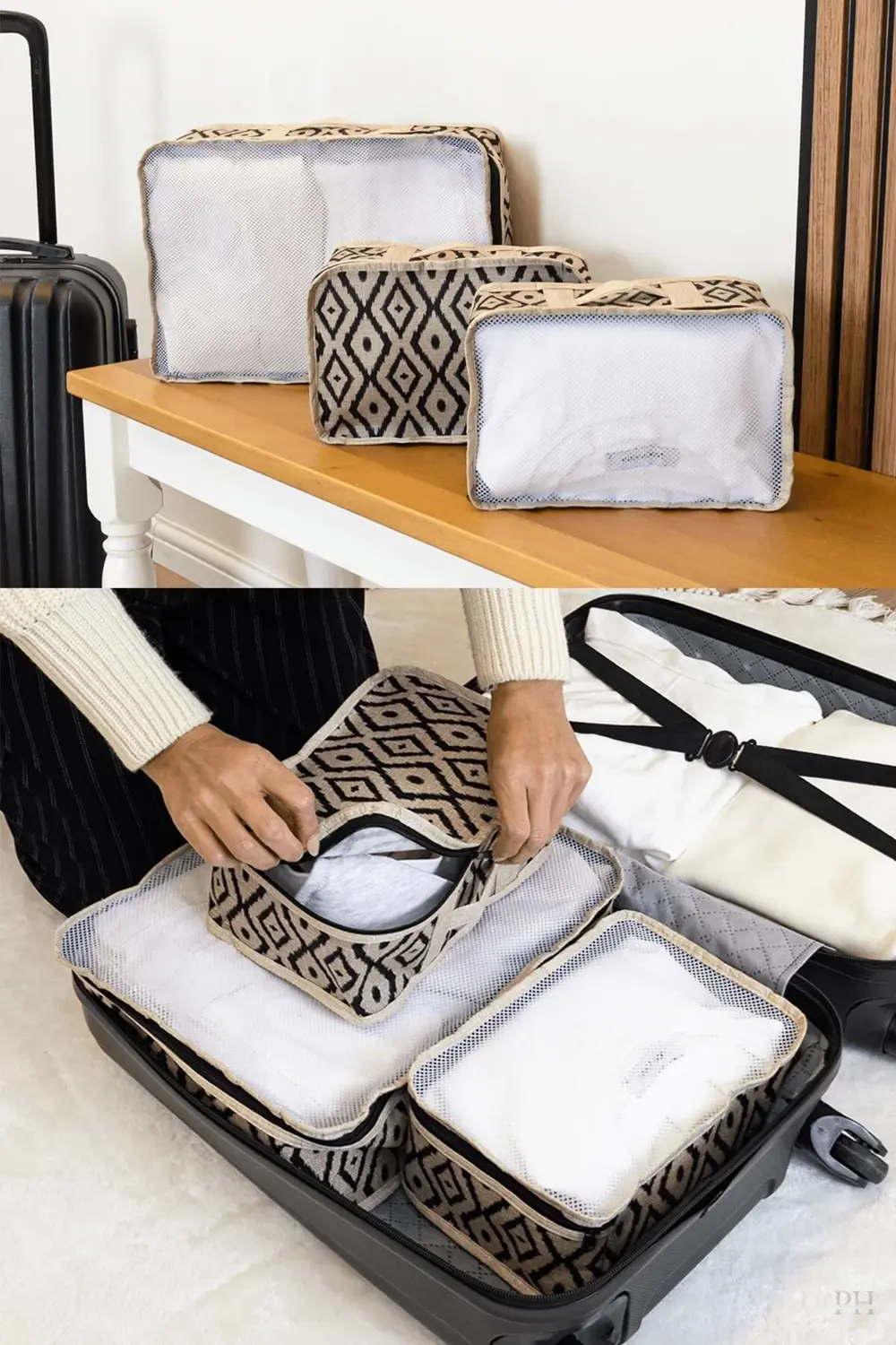 Pazar Kapısı Bohe 3'Lü Bavul İçi Düzenleyici Seyahat Çantası Organizer