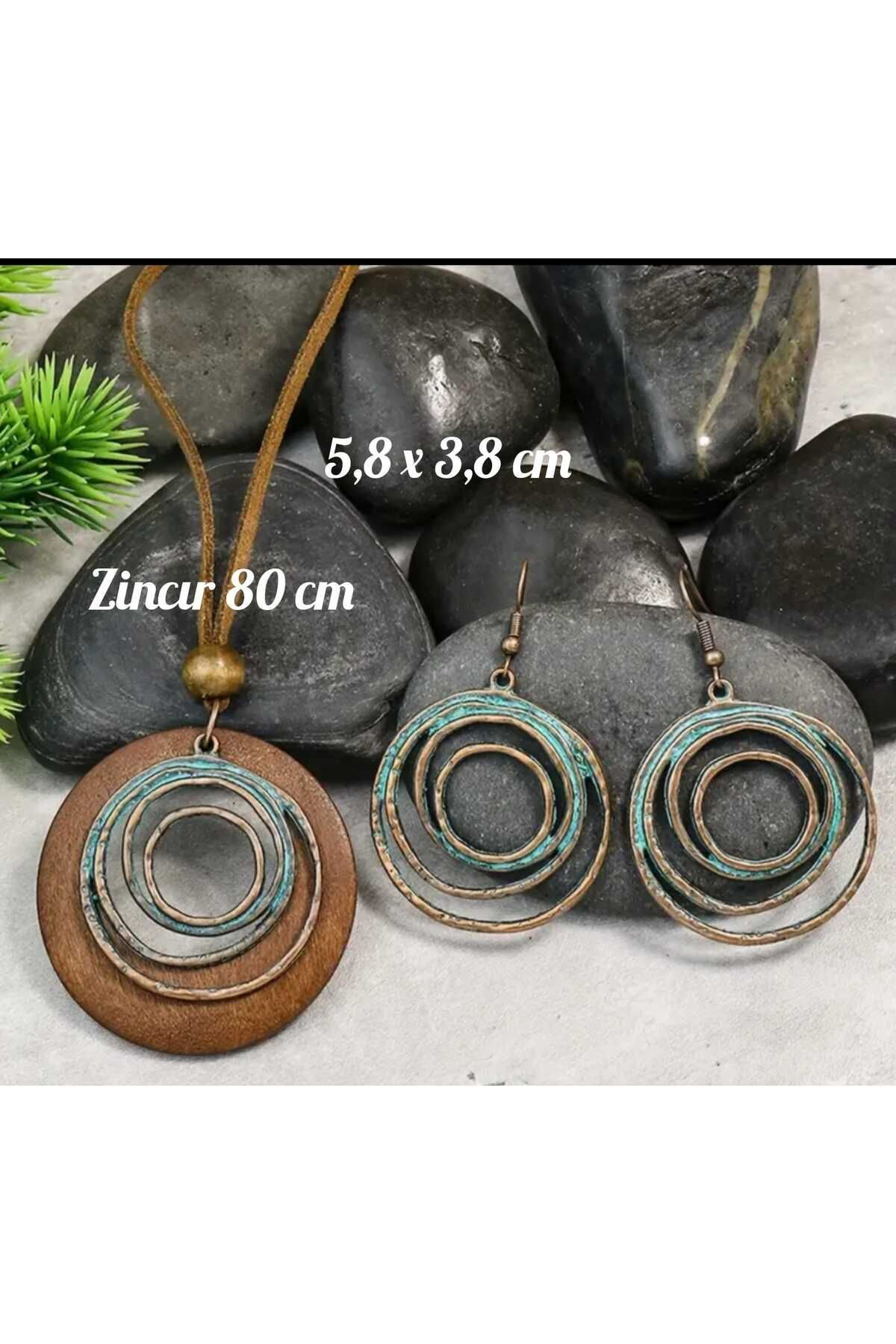 Dodemert Home Bohem Ahşap Spiral Küpe & Kolye Takim Set