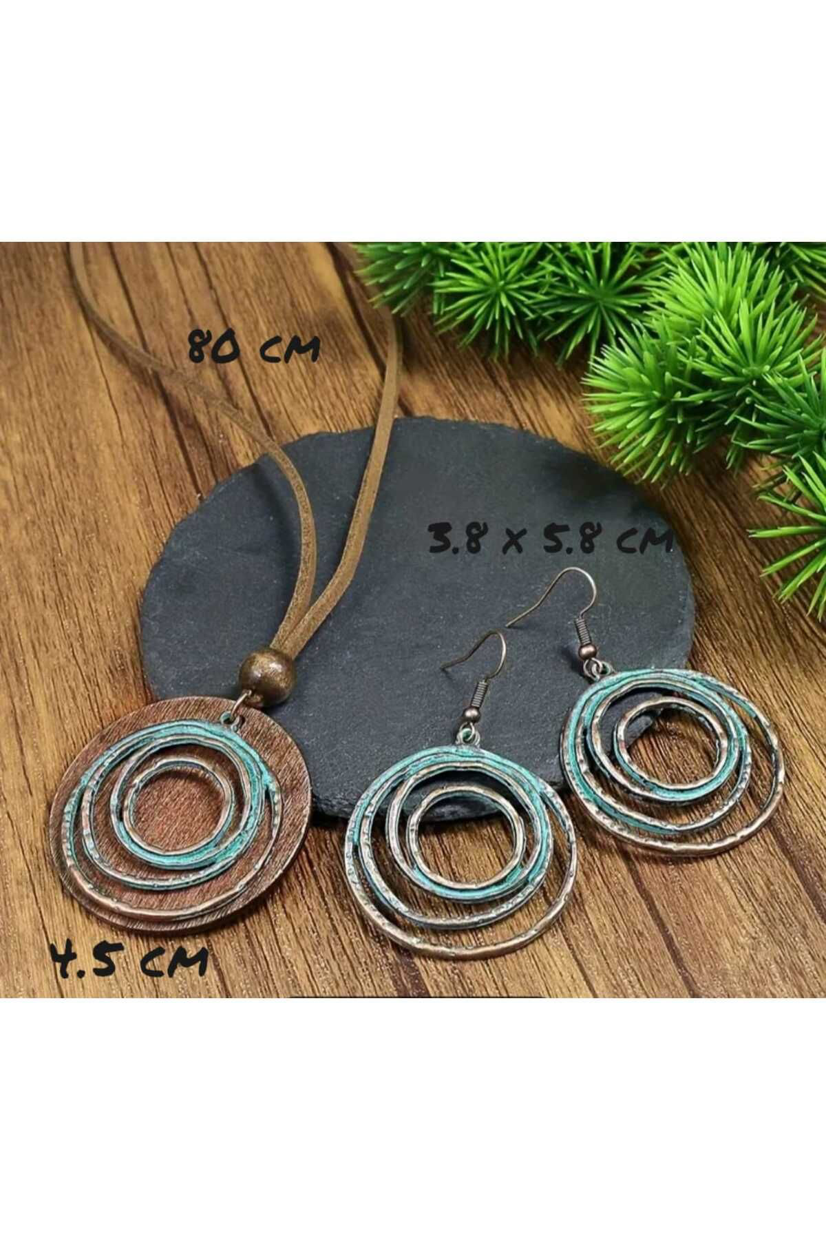 Dodemert Home Bohem Ahşapli Spiral Küpe & Kolye Takim Set