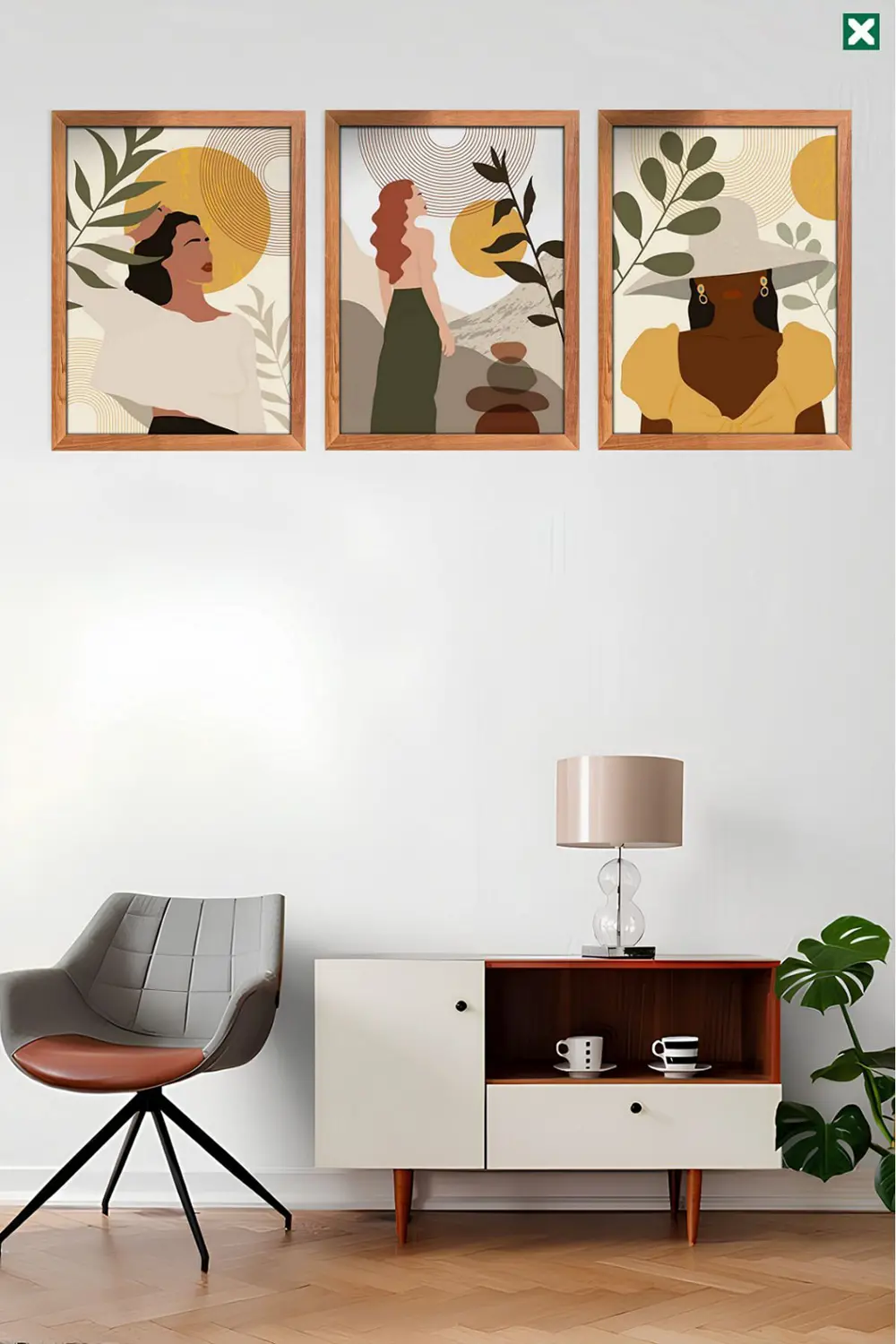 Bohem Duvar Dekoru 3'lü Set, Çerçeve Görünümlü Modern Mdf Tablo