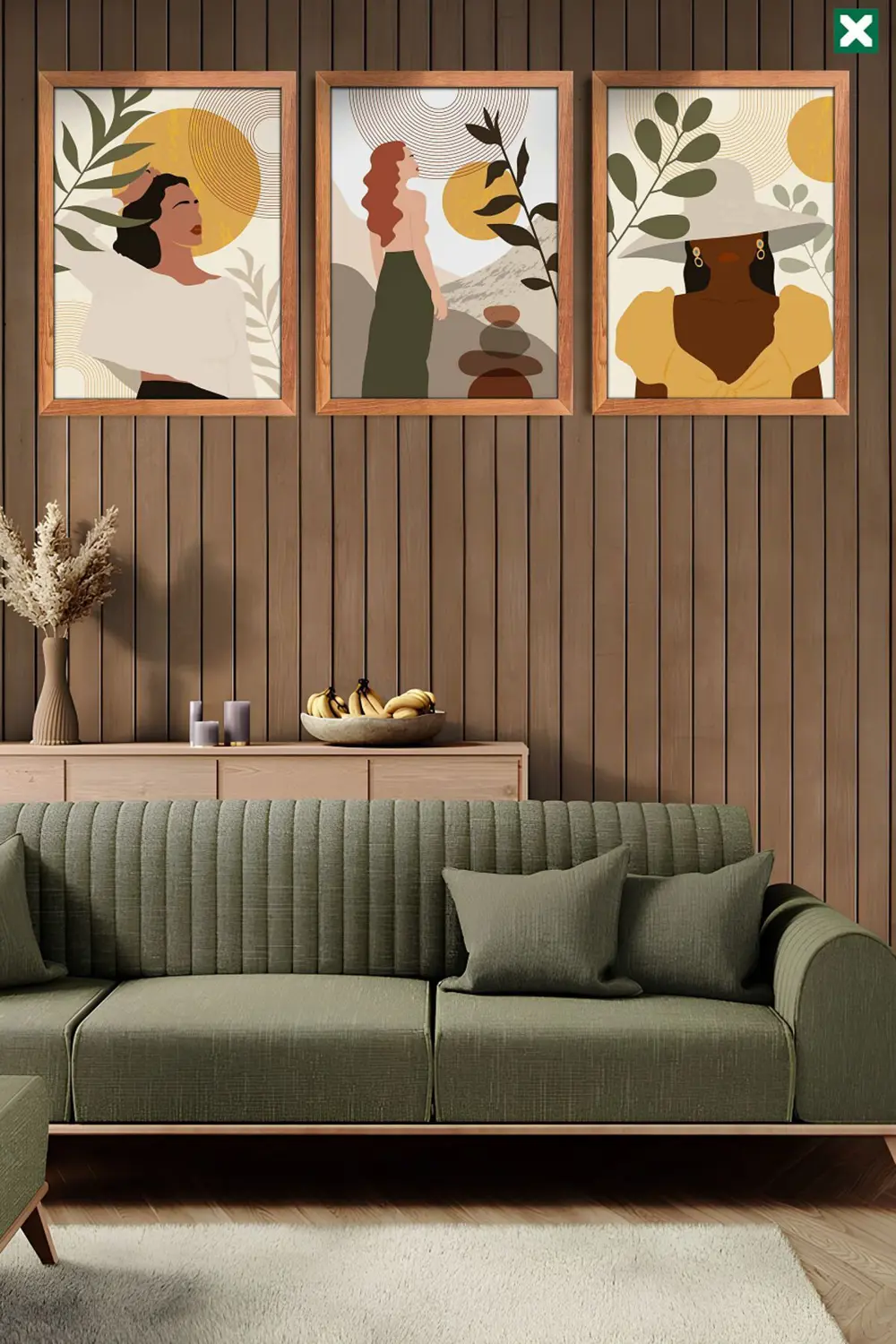 Bohem Duvar Dekoru 3'lü Set, Çerçeve Görünümlü Modern Mdf Tablo