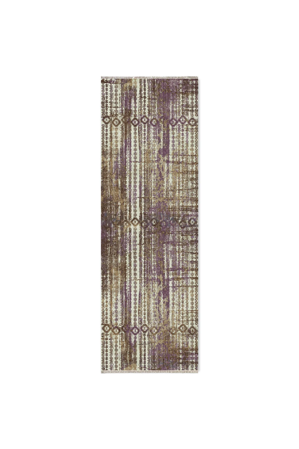 Bohem Etnik Desenli Mor Kahve Şönil Halı Kilim Yolluk Kaymaz Yıka