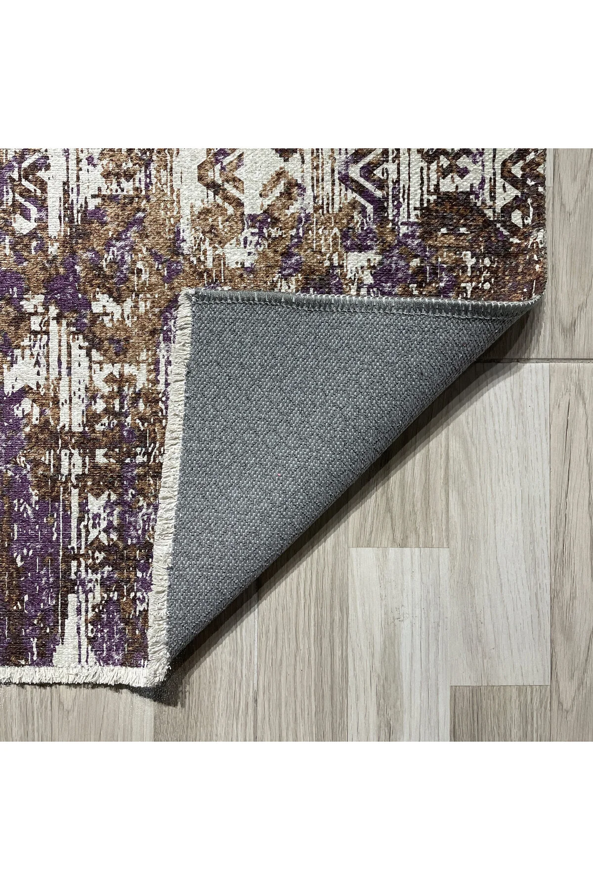 Bohem Etnik Desenli Mor Kahve Şönil Halı Kilim Yolluk Kaymaz Yıka