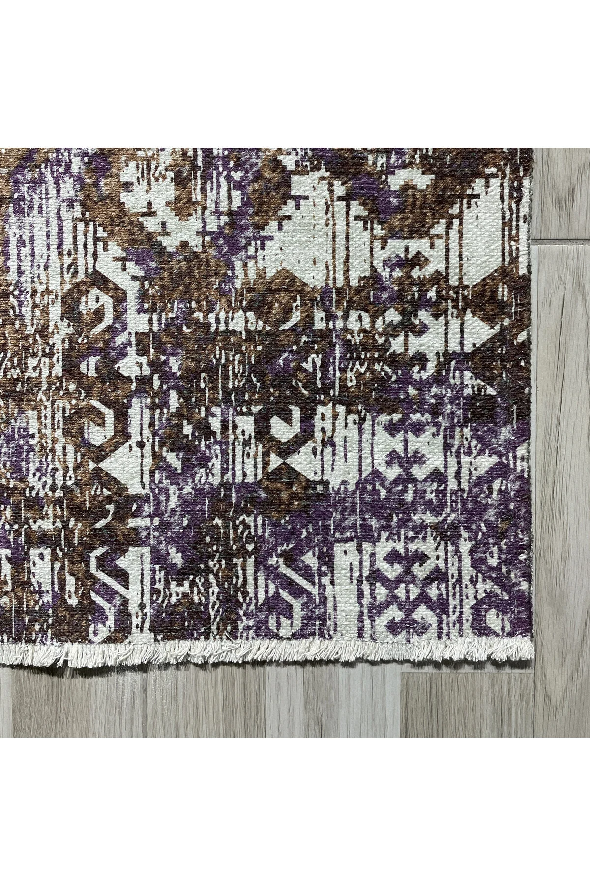 Bohem Etnik Desenli Mor Kahve Şönil Halı Kilim Yolluk Kaymaz Yıka