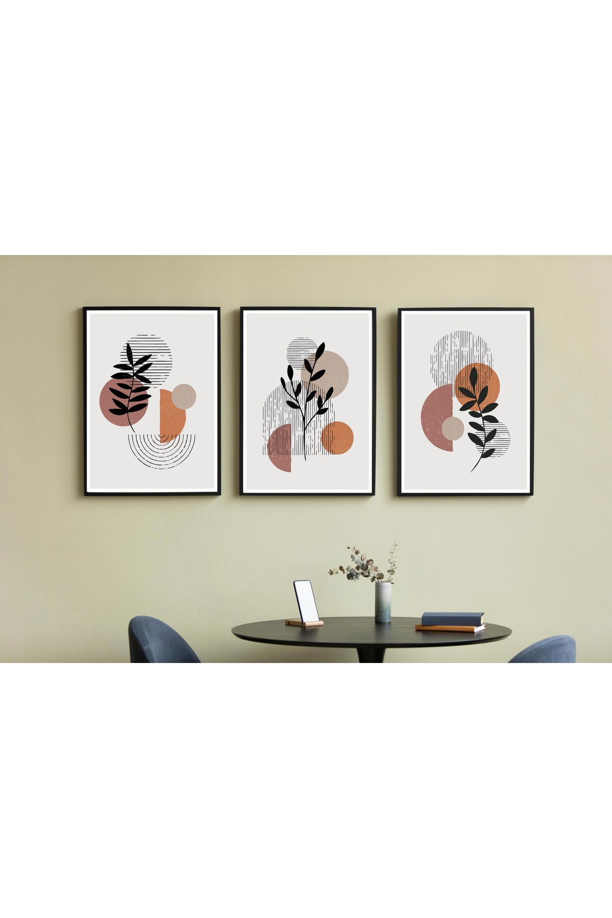 Bohem Görünüm Konseptli 3'lü Çerçevesiz Poster, Modern Çerçevesiz