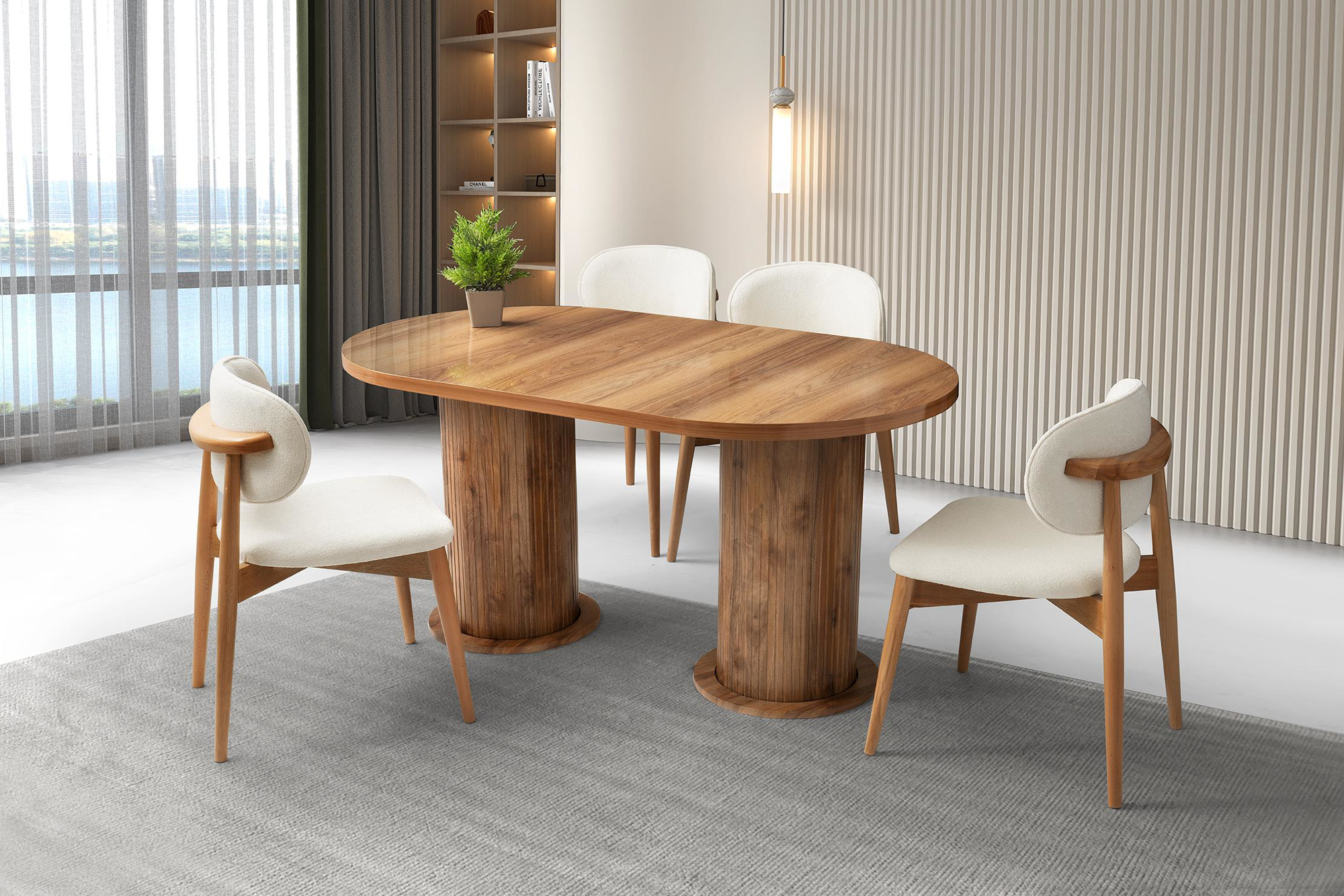 Erezogullari Mobilya Bohem Highgloss Yuvarlak Salon Yemek Masasi 90X170 