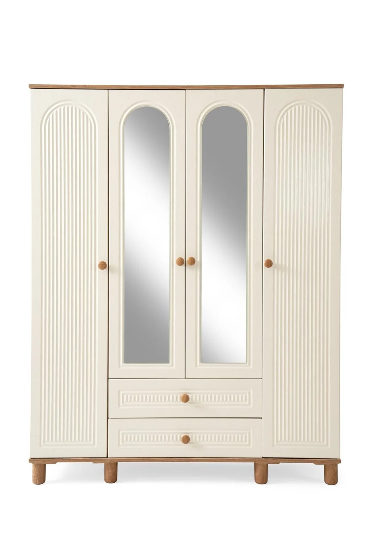 BOHEM MDF 4 KAPILI DOLAP-EKRU/CEVİZ Fiyatı, Yorumları ve Özellikleri