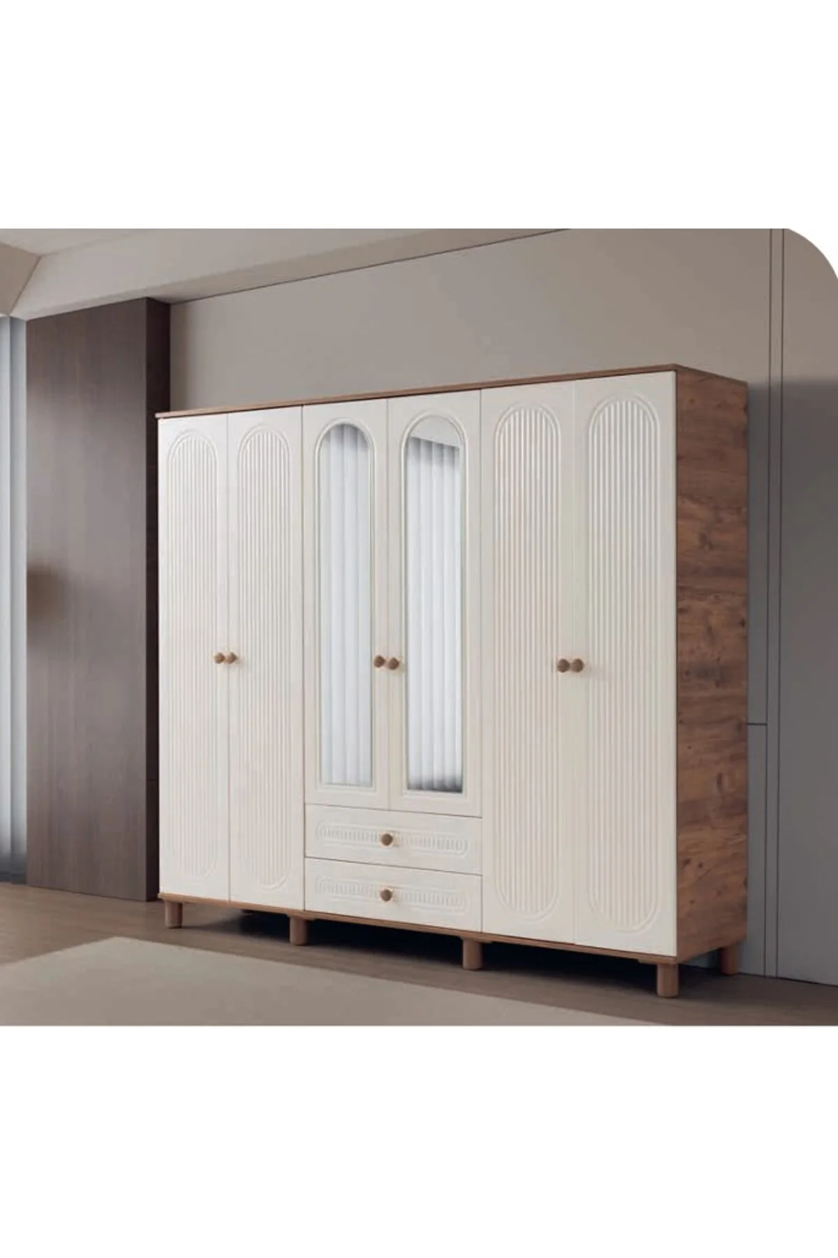 BOHEM MDF 6 KAPILI DOLAP CEVİZ-EKRU Fiyatı, Yorumları ve Özellikleri