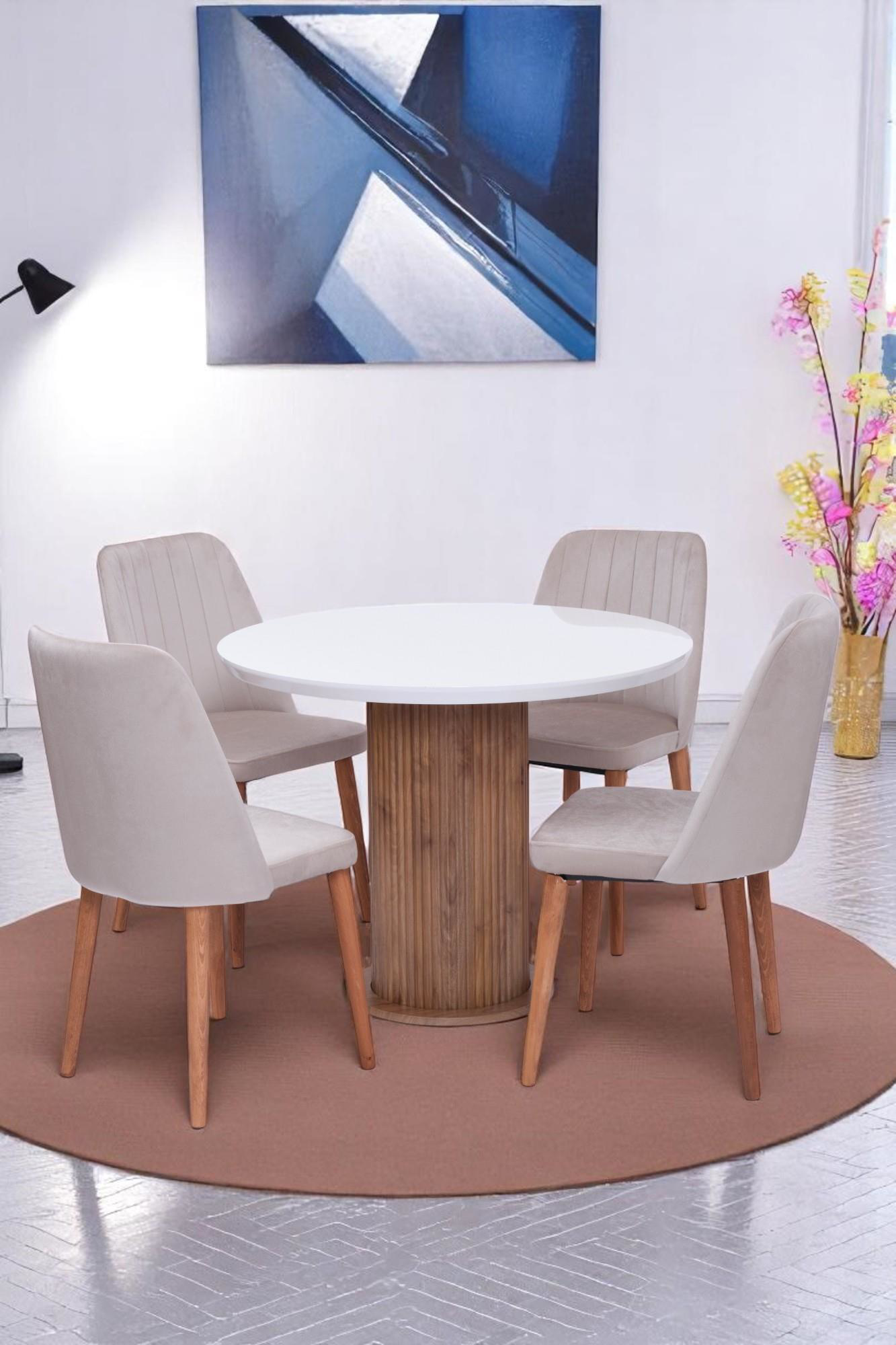 Erezogullari Mobilya Bohem Milano Yuvarlak Lak Panel Mutfak Masa Takimi 100Cm