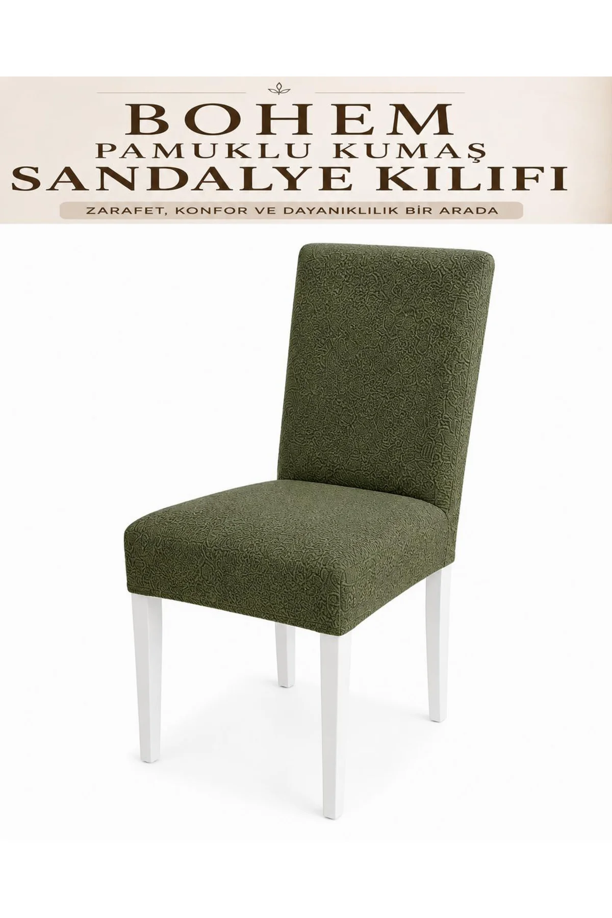 Bohem Pamuklu Esnek Standart Sandalye Kılıfı, Yıkanabilir, Dokulu
