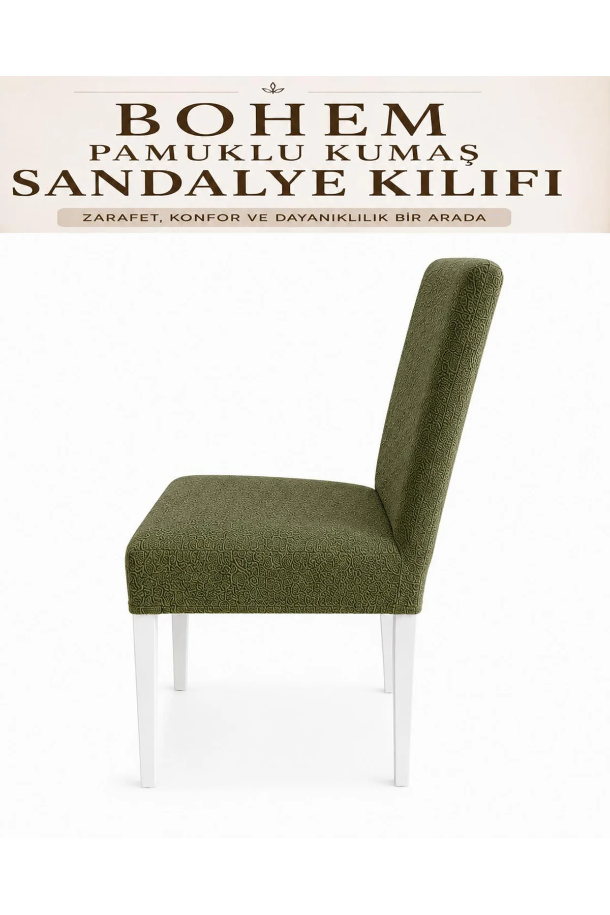 Bohem Pamuklu Esnek Standart Sandalye Kılıfı, Yıkanabilir, Dokulu
